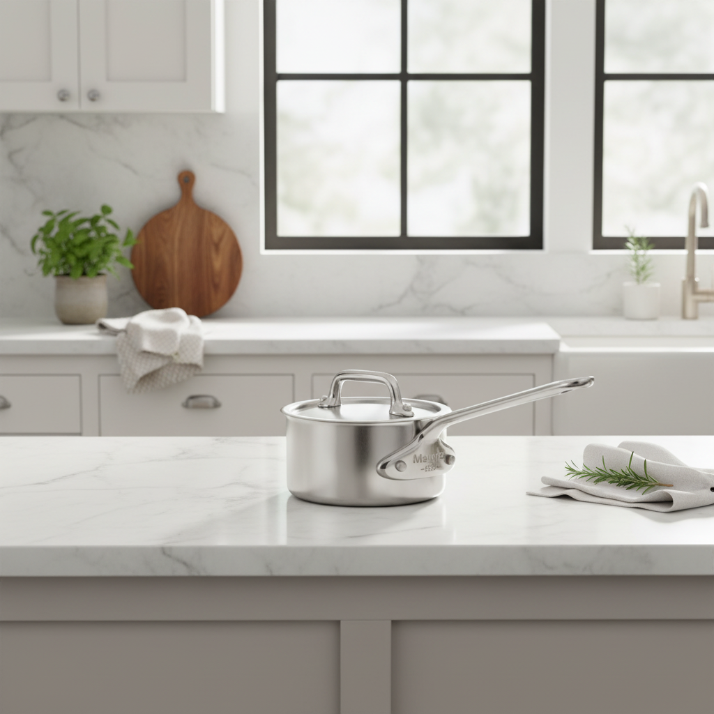 Mauviel M'Pure Sauce Pan With Lid, Cast Stainless Steel Handle, 0.5-Qt - Mauviel1830