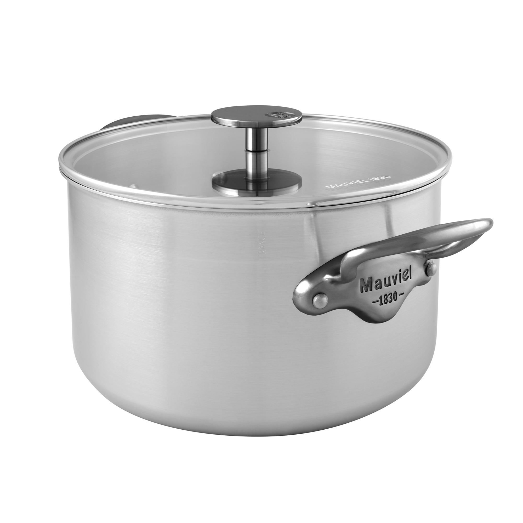 Mauviel M'Pure Stew Pan With Glass Lid, Cast Stainless Steel Onyx Handles, 10-Qt - Mauviel1830