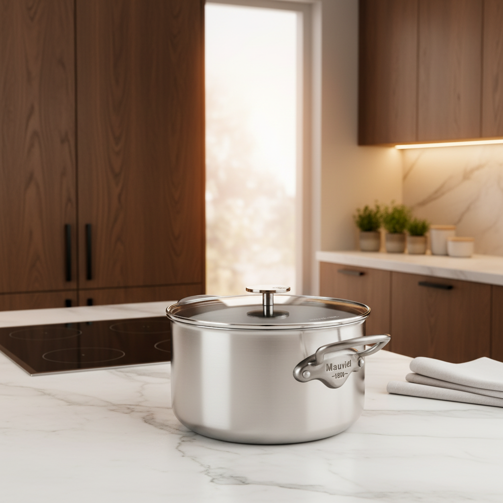 Mauviel M'Pure Stew Pan With Glass Lid, Cast Stainless Steel Onyx Handles, 10-Qt - Mauviel1830