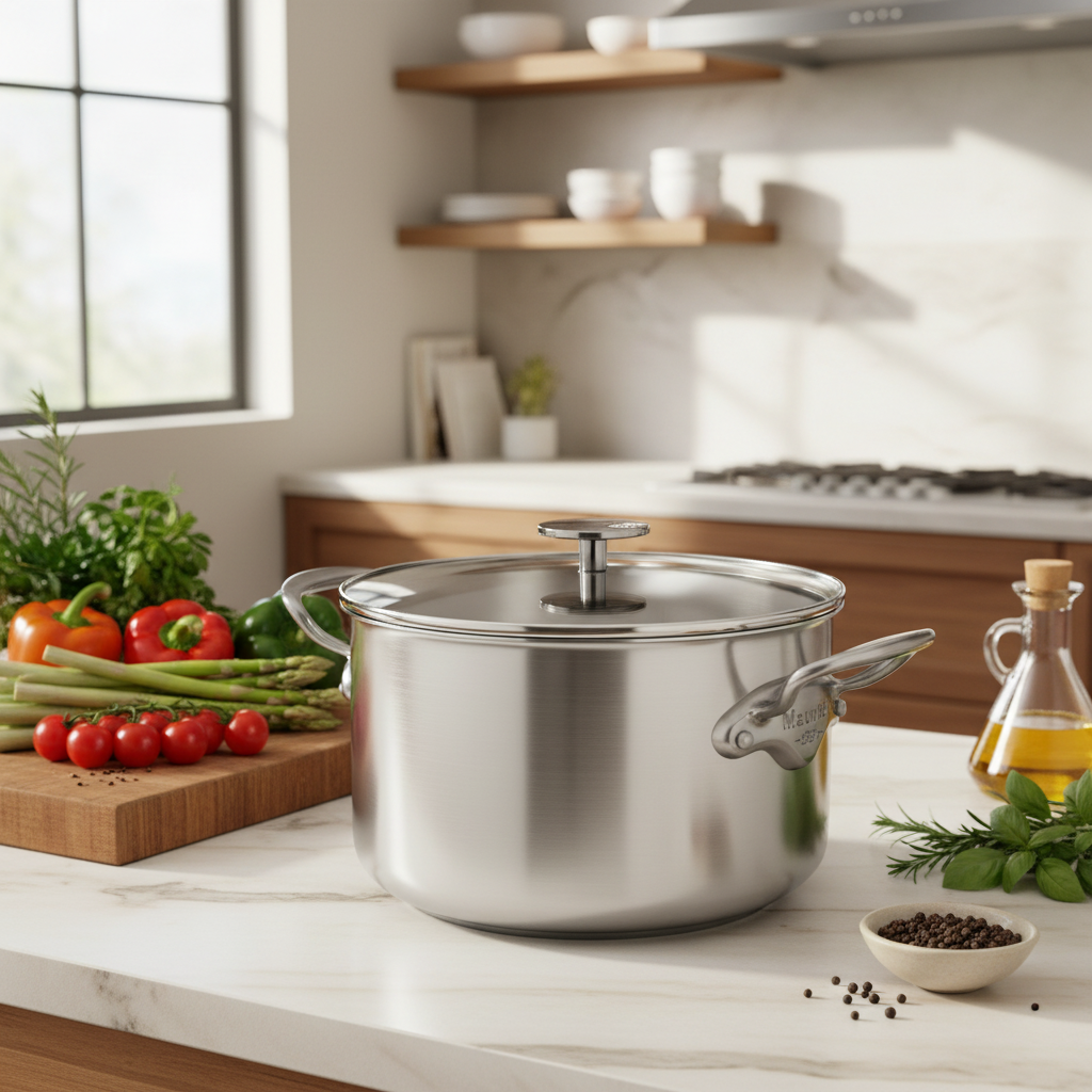 Mauviel M'Pure Stew Pan With Glass Lid, Cast Stainless Steel Onyx Handles, 10-Qt - Mauviel1830