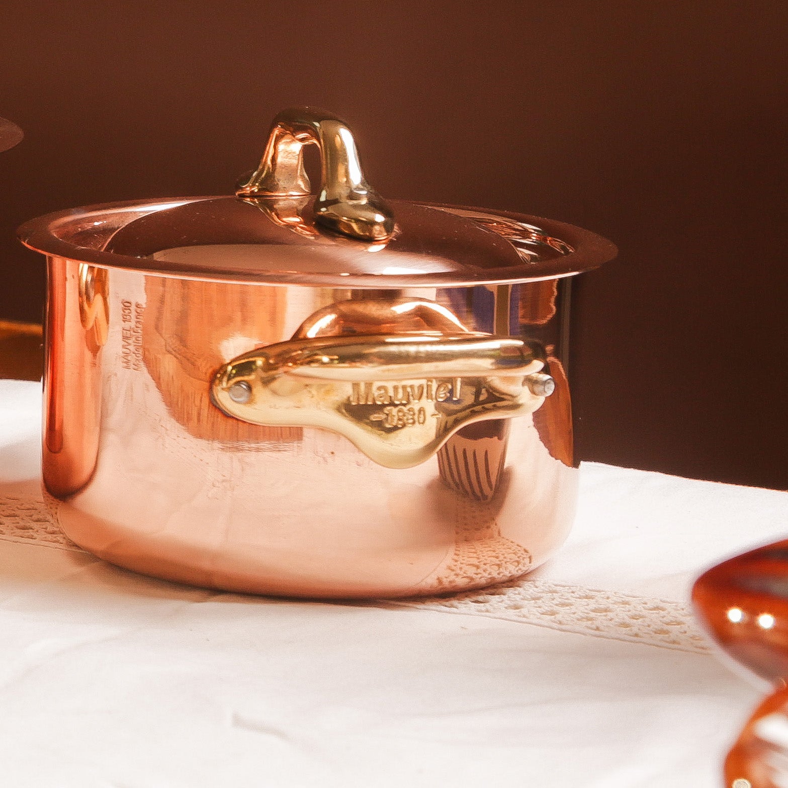 Mauviel M'Heritage M'150 B Copper Stewpan With Lid, Brass Handles, 1.8-Qt - Mauviel1830