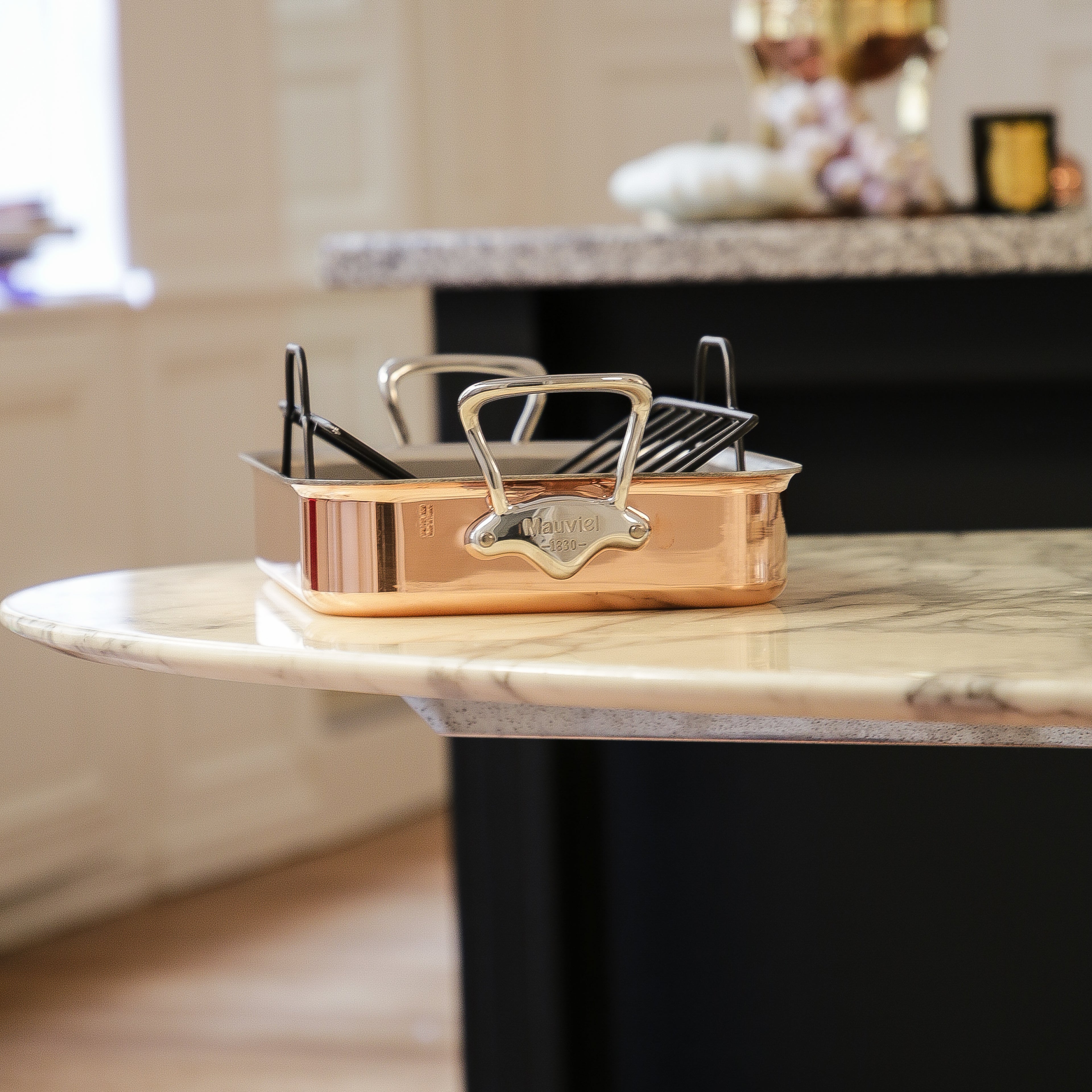 Mauviel Copper Roasting Pan With Rack, Cast Stainless Steel Handles, 13.7 x 9.8-in - Mauviel1830