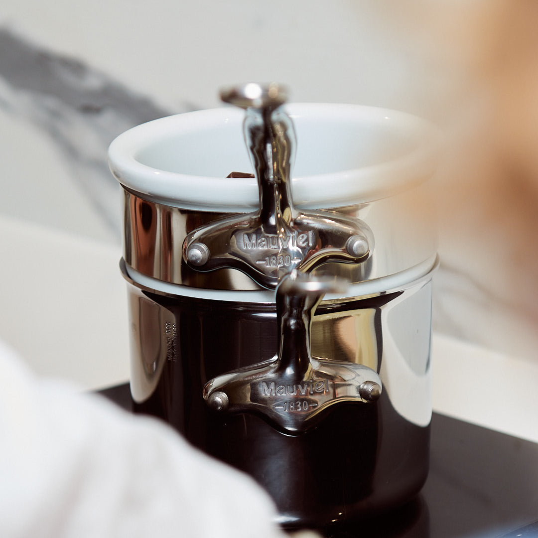 Mauviel Stainless Steel Bain Marie/Double Boiler With Lid, Cast Stainless Steel Handle, 0.9-Qt - Mauviel1830