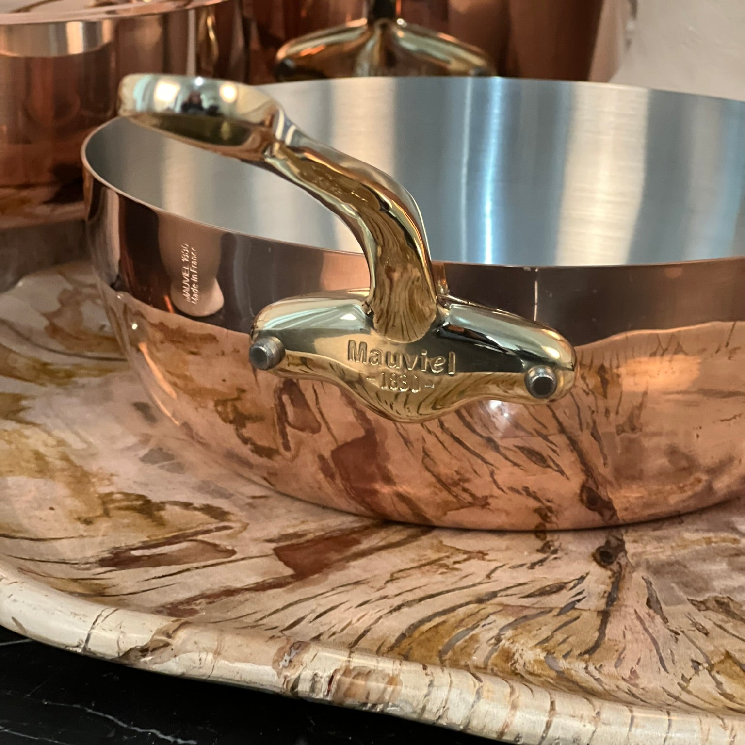 Mauviel M'Heritage M'150 B Copper Chef Pan With Lid and Brass Handle, 2.1-Qt - Mauviel1830