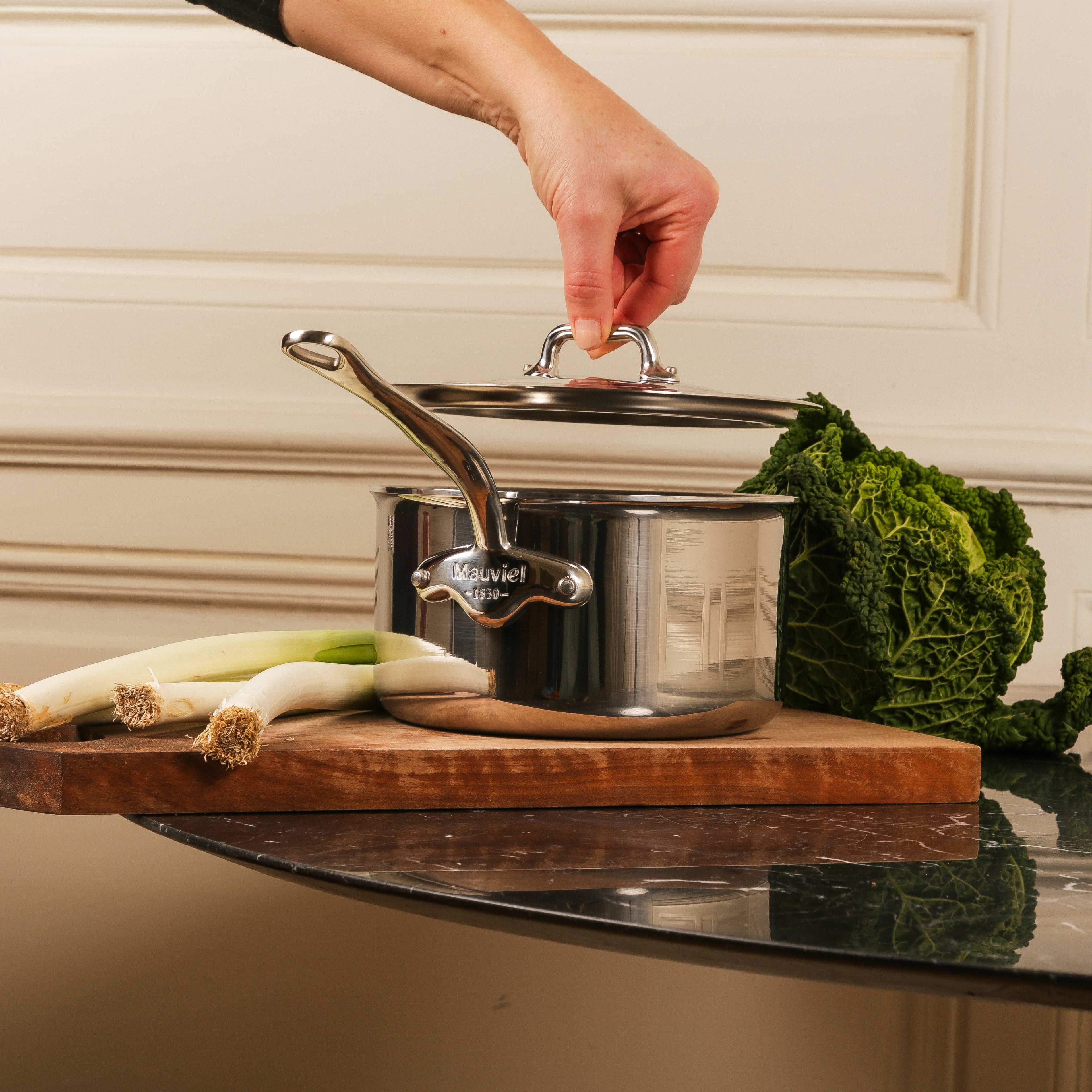 Mauviel M'COOK 5-Ply Sauce Pan With Lid, Cast Stainless Steel Handle, 6.9-Qt - Mauviel1830