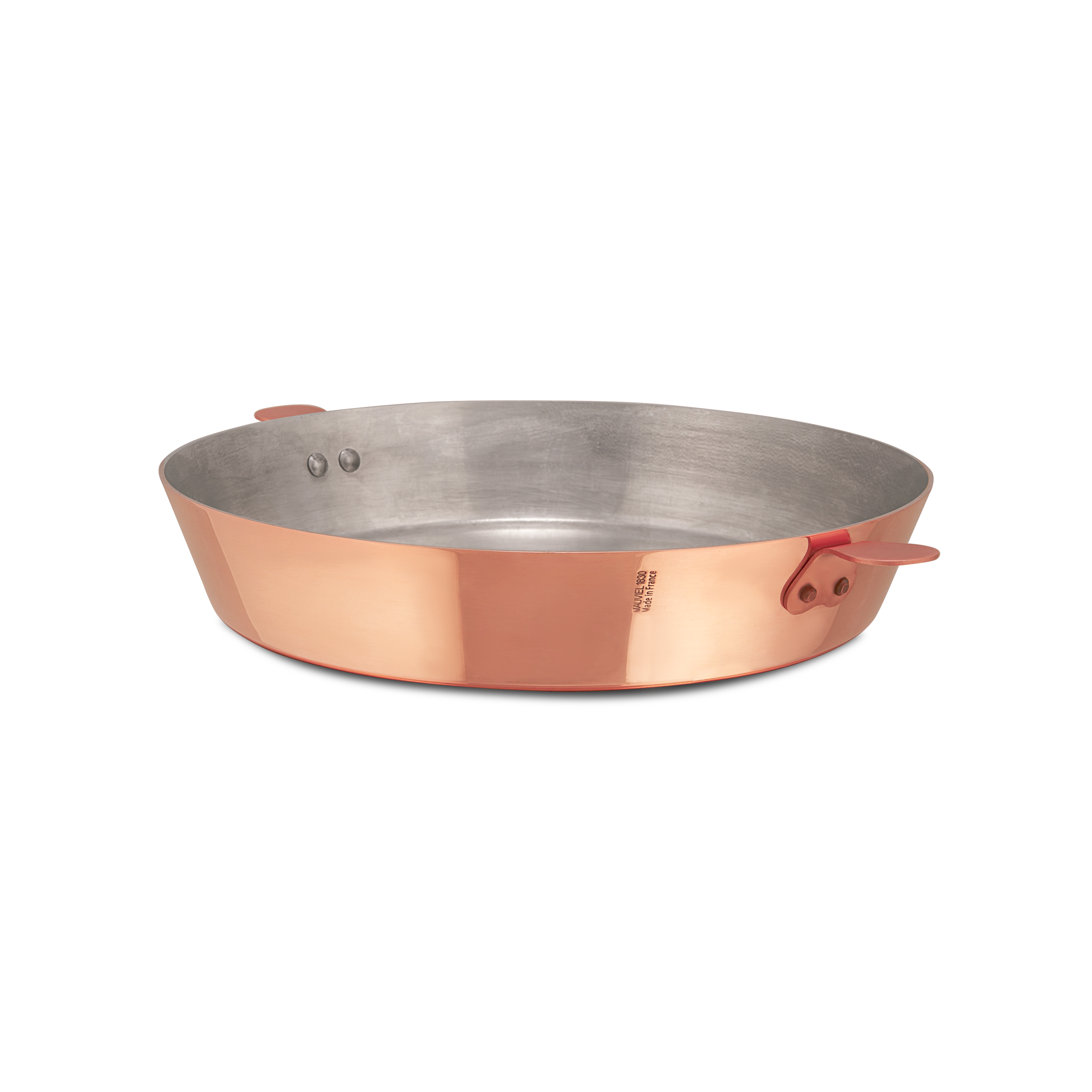 Mauviel M'Passion copper tart Tatin mold with ears and tin interior, used for baking caramelized fruit desserts.