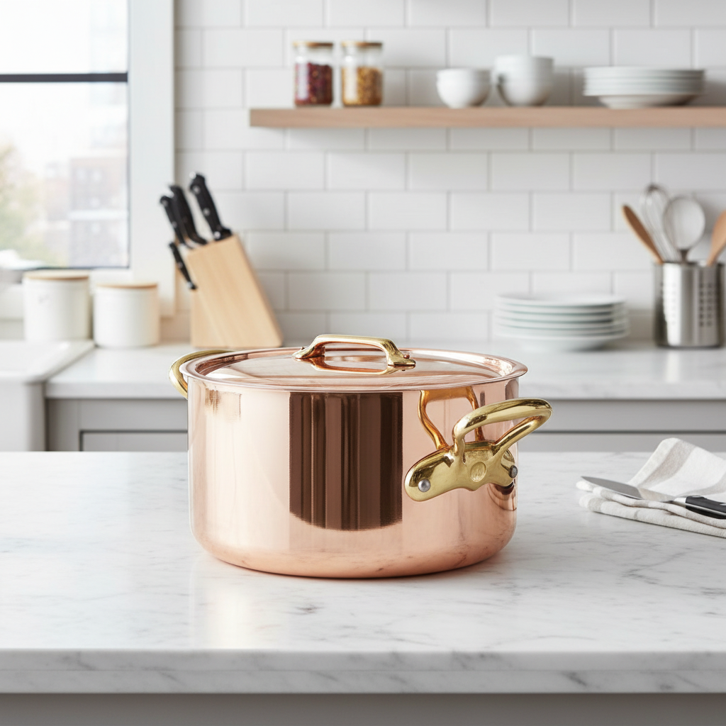 Mauviel M'Heritage M'200 B Copper Stewpan With Lid, Brass Handles, 6.1-Qt - Mauviel1830