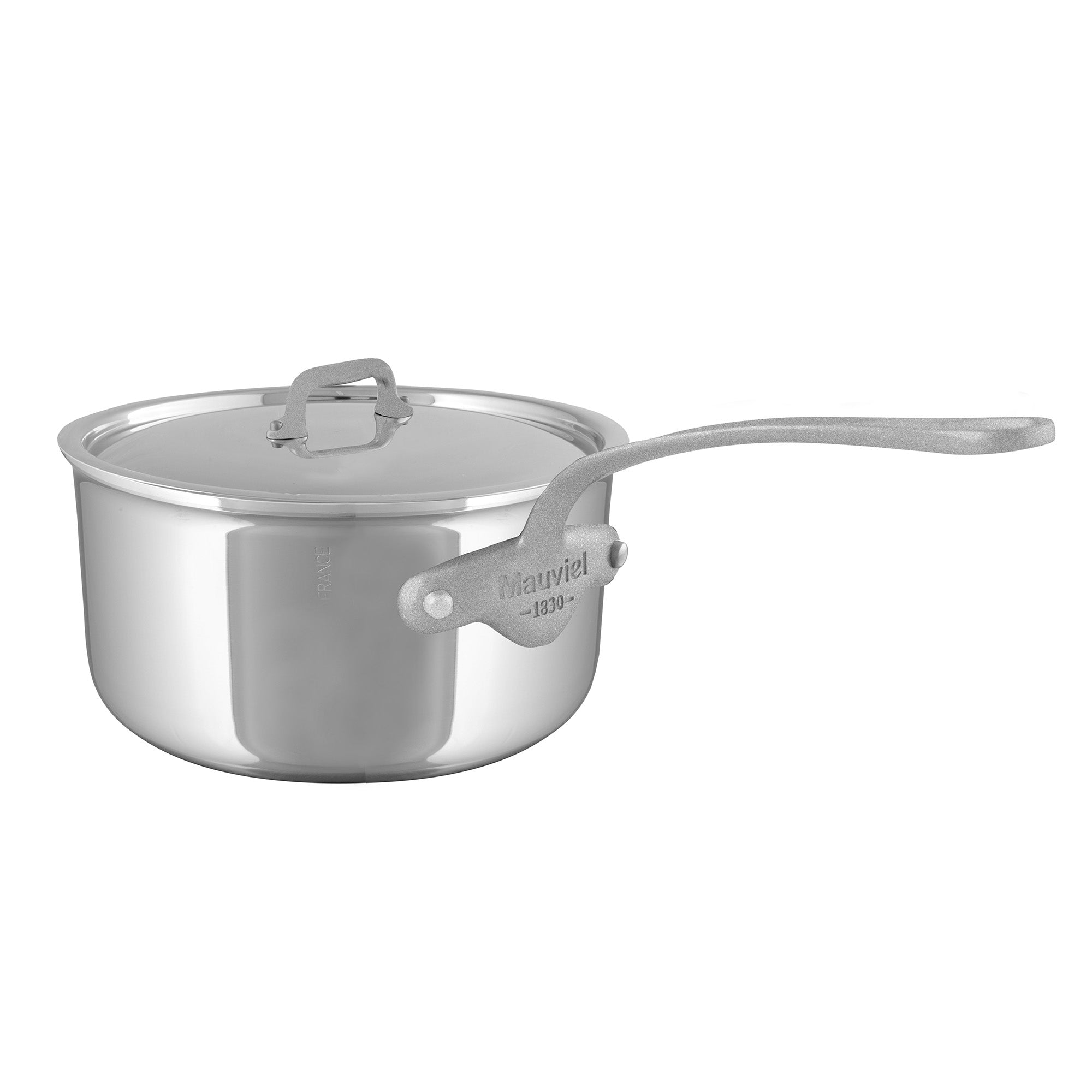Mauviel M'Cook SB 5-Ply Sauce Pan With Lid, Brushed Cast Stainless Steel Handle, 3.3-Qt - Mauviel1830