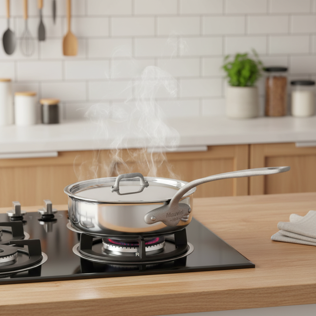 Mauviel M'Cook SB 5-Ply Saute Pan With Lid, Brushed Cast Stainless Steel Handle, 3.4-Qt - Mauviel1830