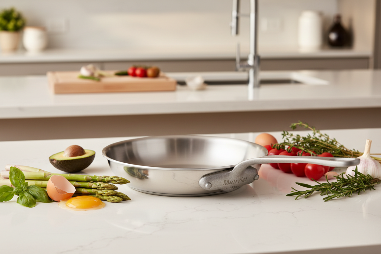 Mauviel M'Cook SB 5-Ply Frying Pan With Brushed Cast Stainless Steel Handle, 10.2-In - Mauviel1830