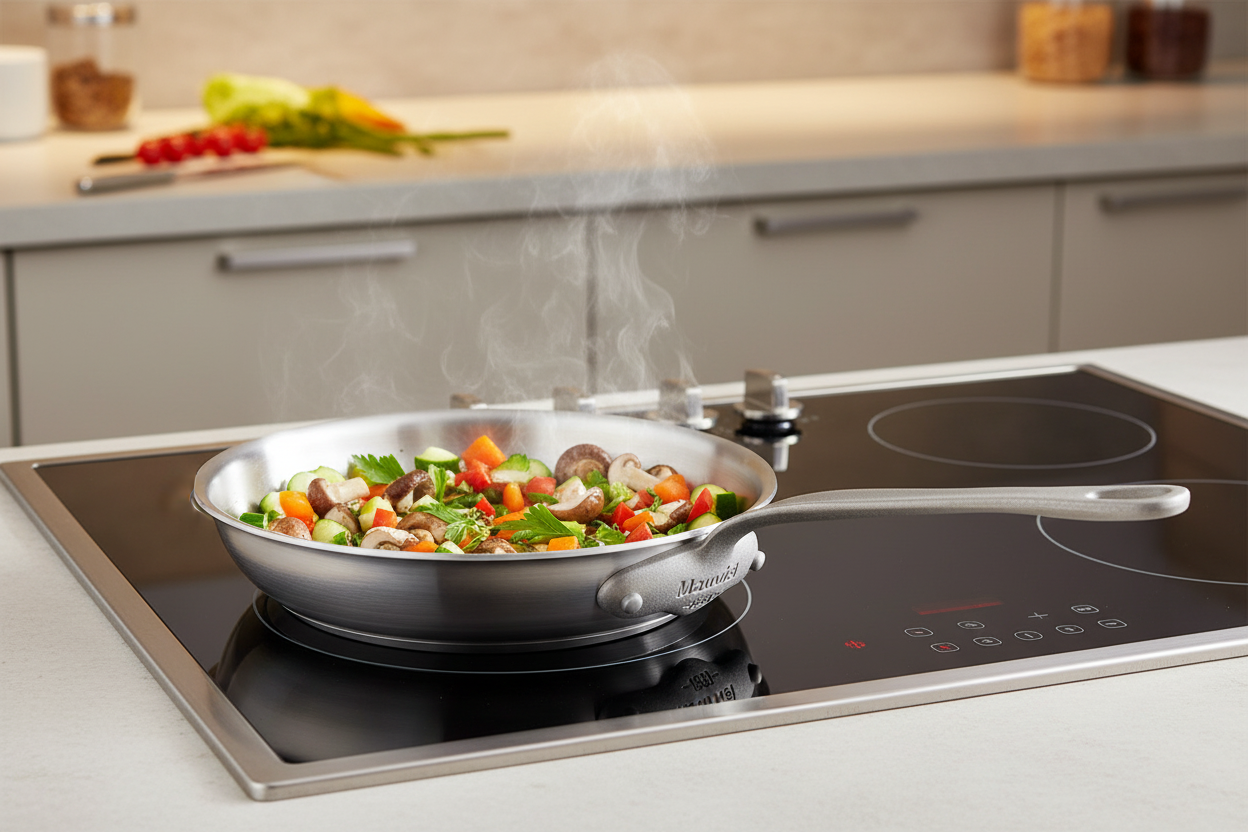 Mauviel M'Cook SB 5-Ply Frying Pan With Brushed Cast Stainless Steel Handle, 10.2-In - Mauviel1830