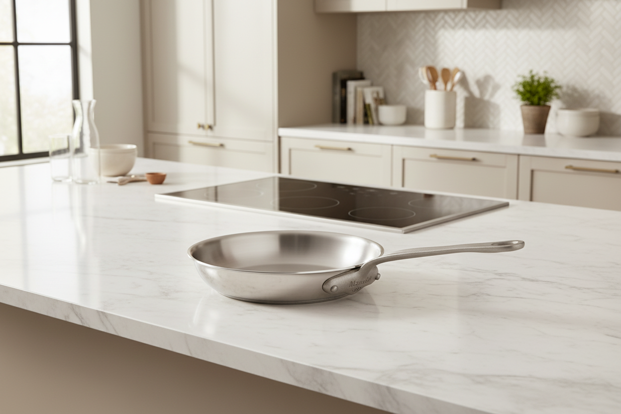 Mauviel M'Cook SB 5-Ply Frying Pan With Brushed Cast Stainless Steel Handle, 10.2-In - Mauviel1830