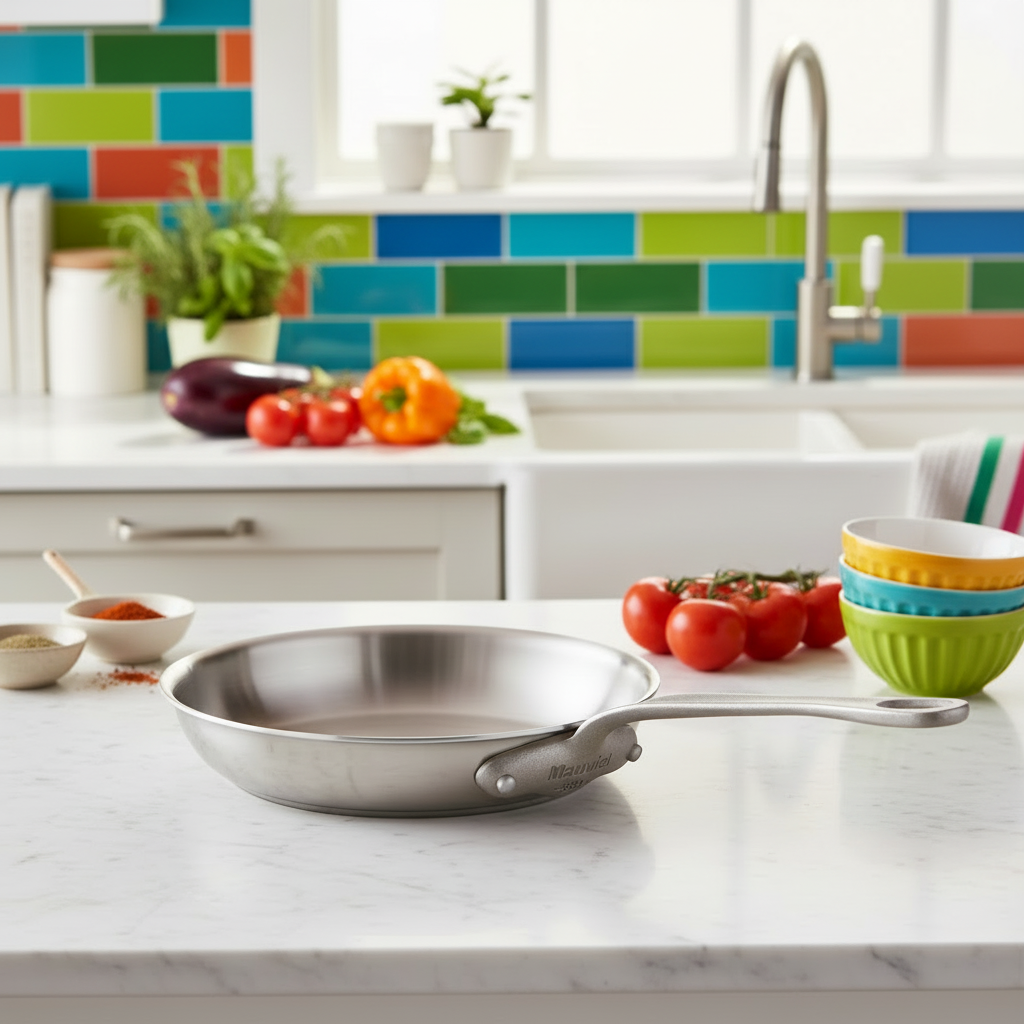 Mauviel M'Cook SB 5-Ply Frying Pan With Brushed Cast Stainless Steel Handle, 10.2-In - Mauviel1830