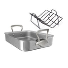 Mauviel Stainless Steel Roasting Pan With Rack And Brushed Cast Stainless Steel Handles, 15.7 x 11.8-In - Mauviel1830