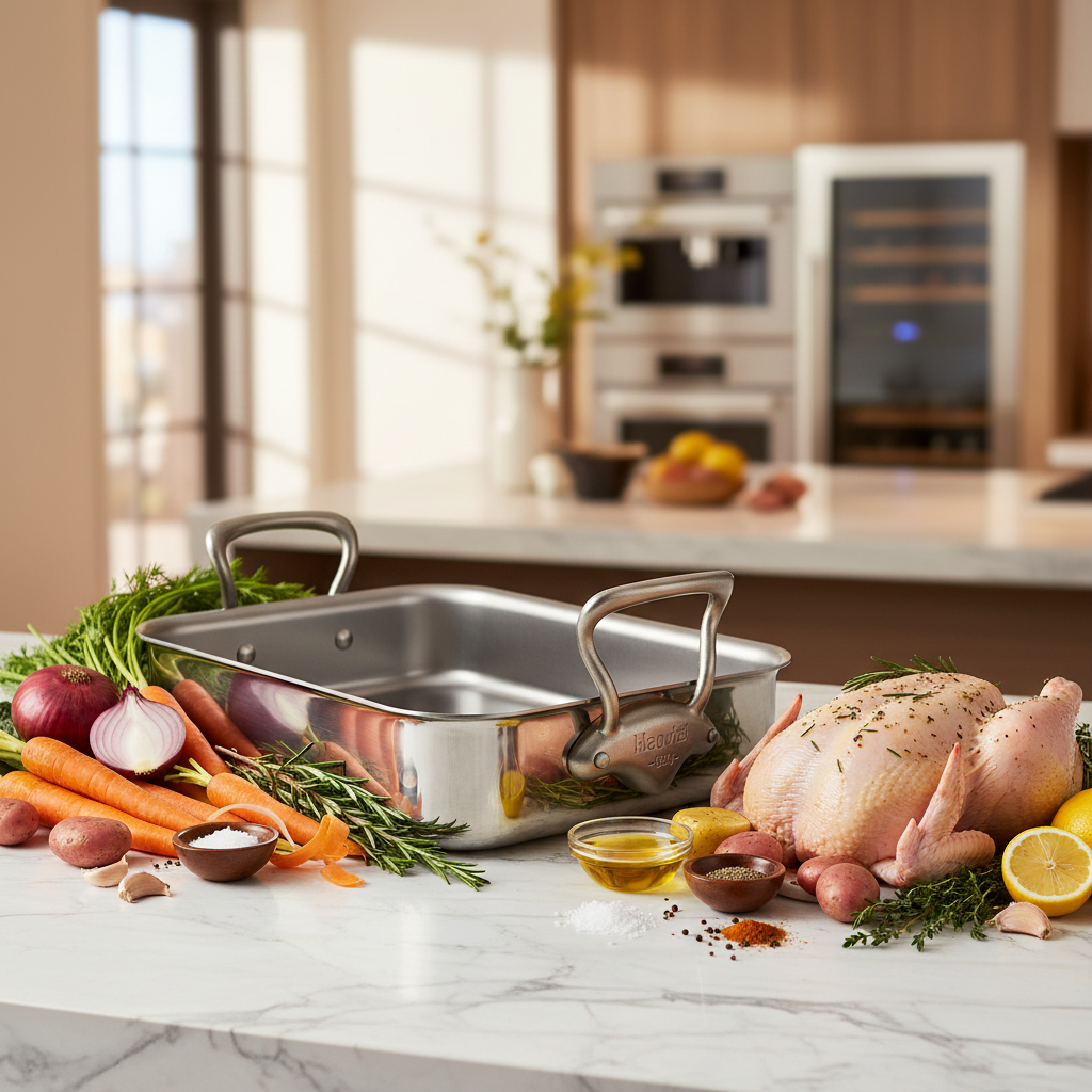 Mauviel Stainless Steel Roasting Pan With Rack And Brushed Cast Stainless Steel Handles, 15.7 x 11.8-In - Mauviel1830