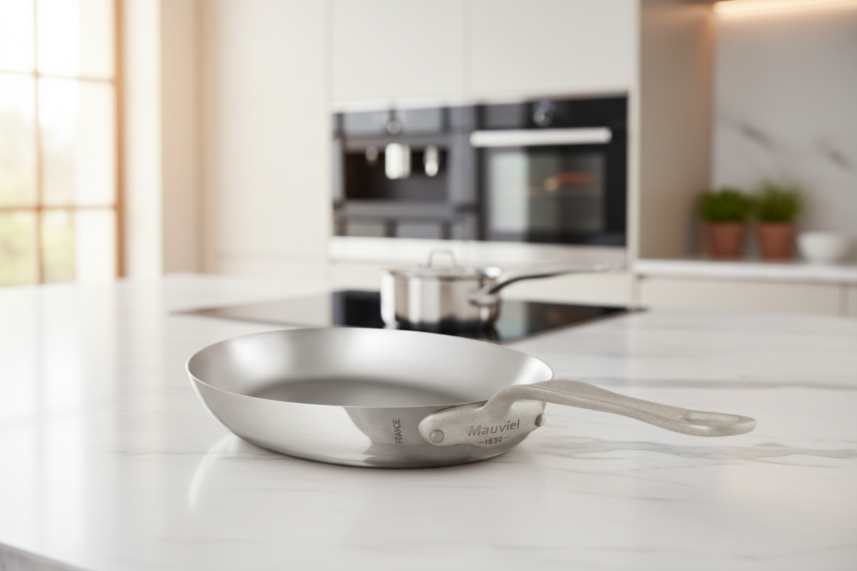 Mauviel M'Cook SB 5-Ply Oval Frying Pan With Brushed Cast Stainless Steel Handle, 13.5 x 9.1-In - Mauviel1830
