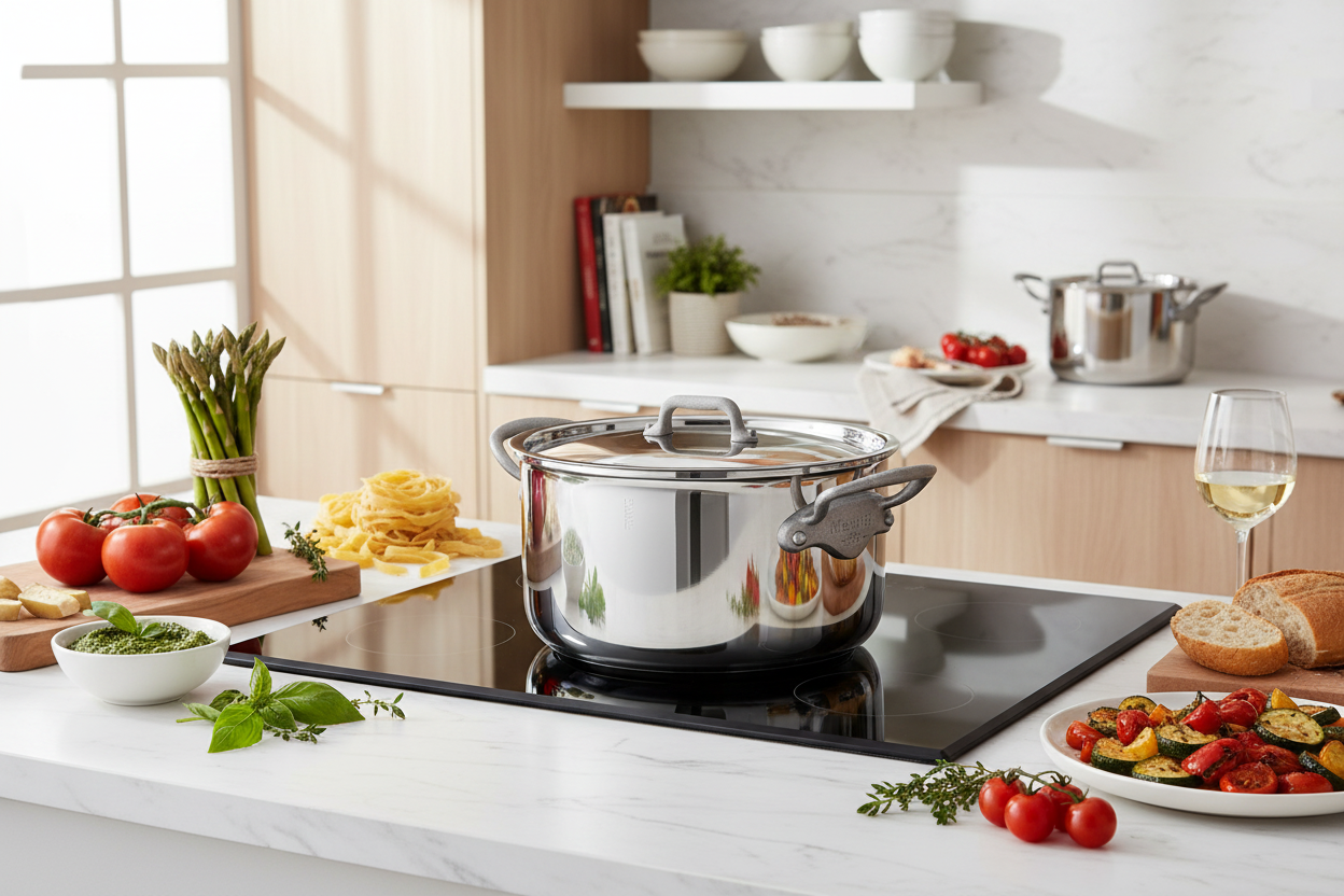 Mauviel M'Cook SB 5-Ply Stewpan With Lid,Brushed Cast Stainless Steel Handles, 6.1-Qt - Mauviel1830