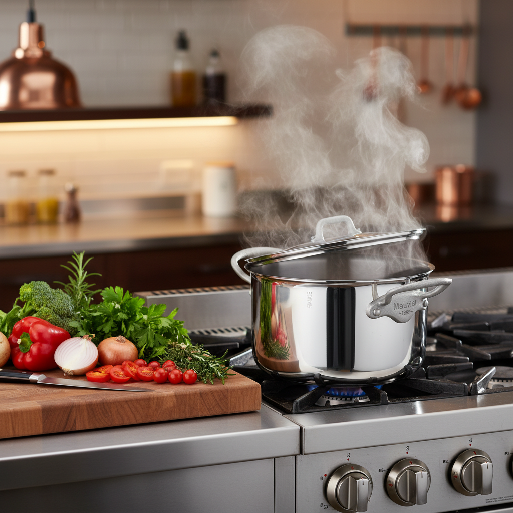 Mauviel M'Cook SB 5-Ply Stewpan With Lid,Brushed Cast Stainless Steel Handles, 6.1-Qt - Mauviel1830