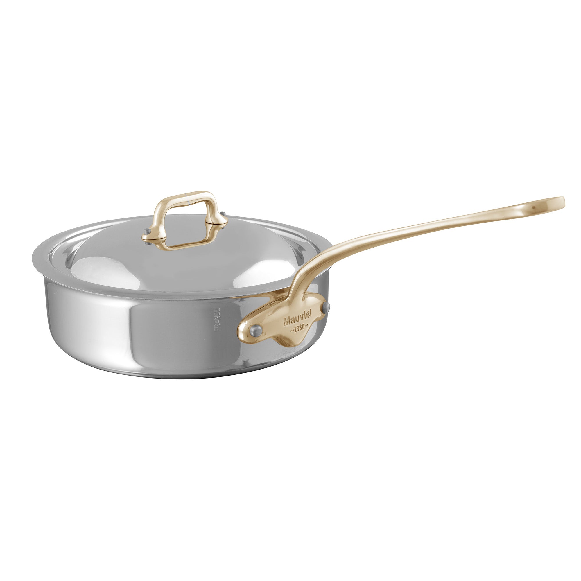 Mauviel M'COOK B 5-Ply Saute Pan With Lid, Brass Handle - Mauviel1830