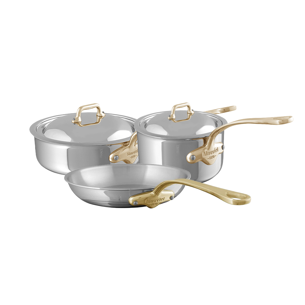 Mauviel M'COOK B 5-Ply 5-Piece Cookware Set, Brass Handles - Mauviel1830