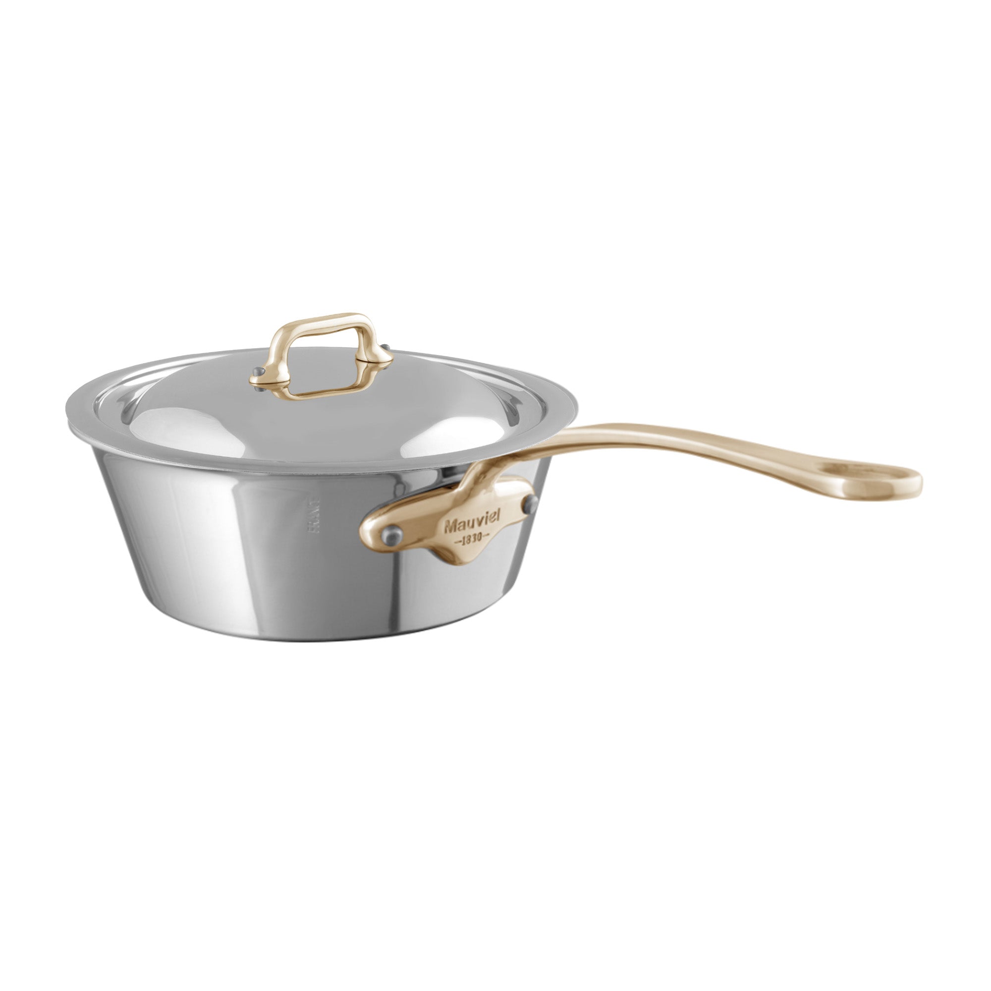 Mauviel M'COOK B 5-Ply Splayed Saute Pan With Lid, Brass Handle, 1.2-Qt - Mauviel1830