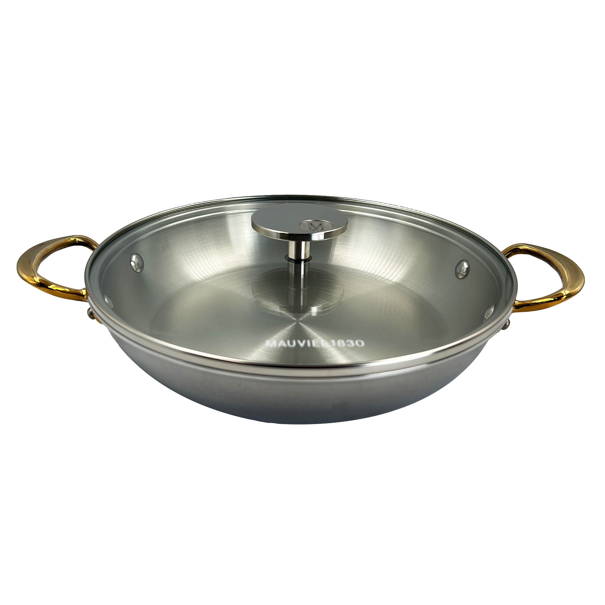 Mauviel M'COOK B 5-Ply Round Gratin Pan With Brass Handles And Glass Lid, 9.45-In - Mauviel1830