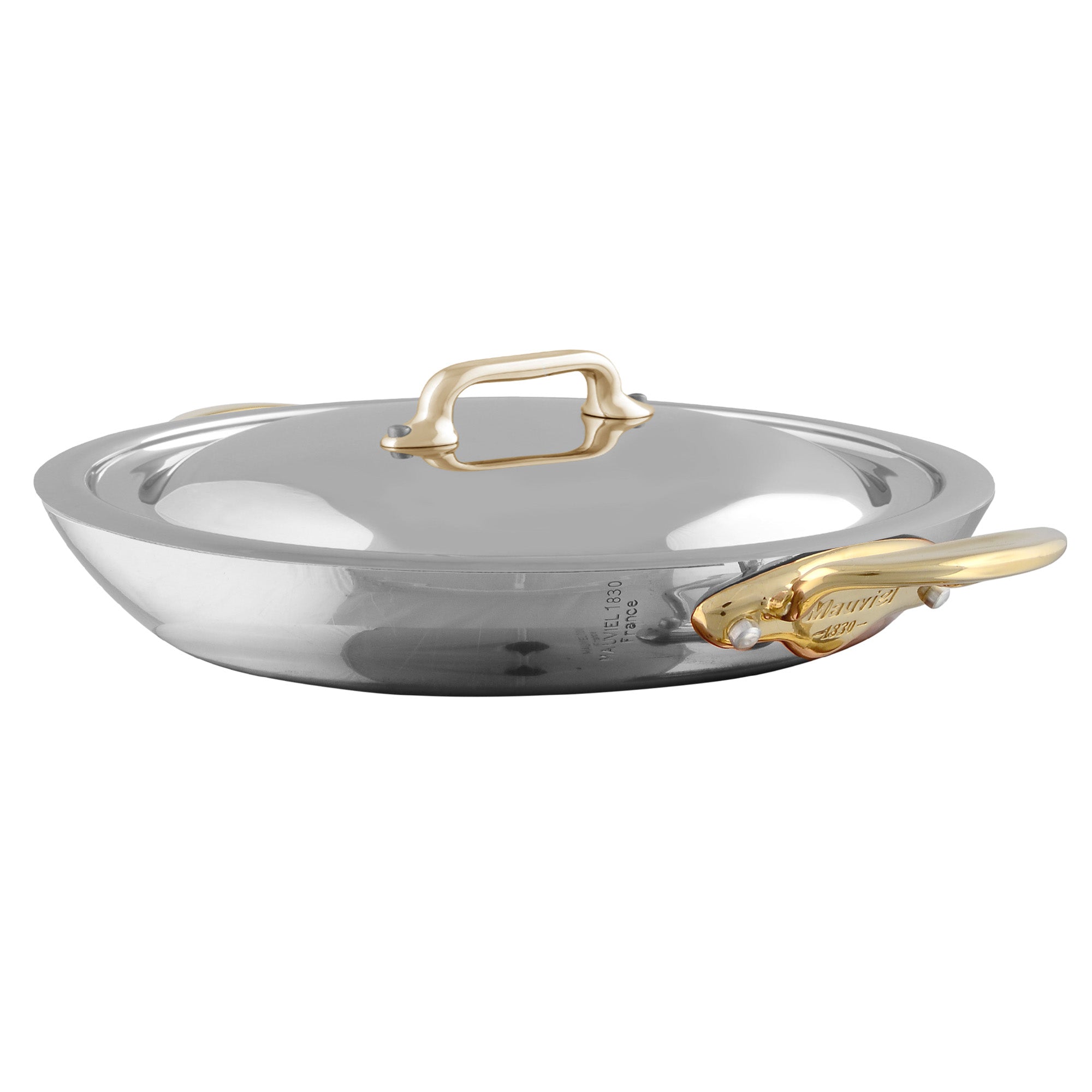 Mauviel M'COOK B 5-Ply Round Gratin Pan With Curved Lid, Brass Handles, 11-In - Mauviel1830