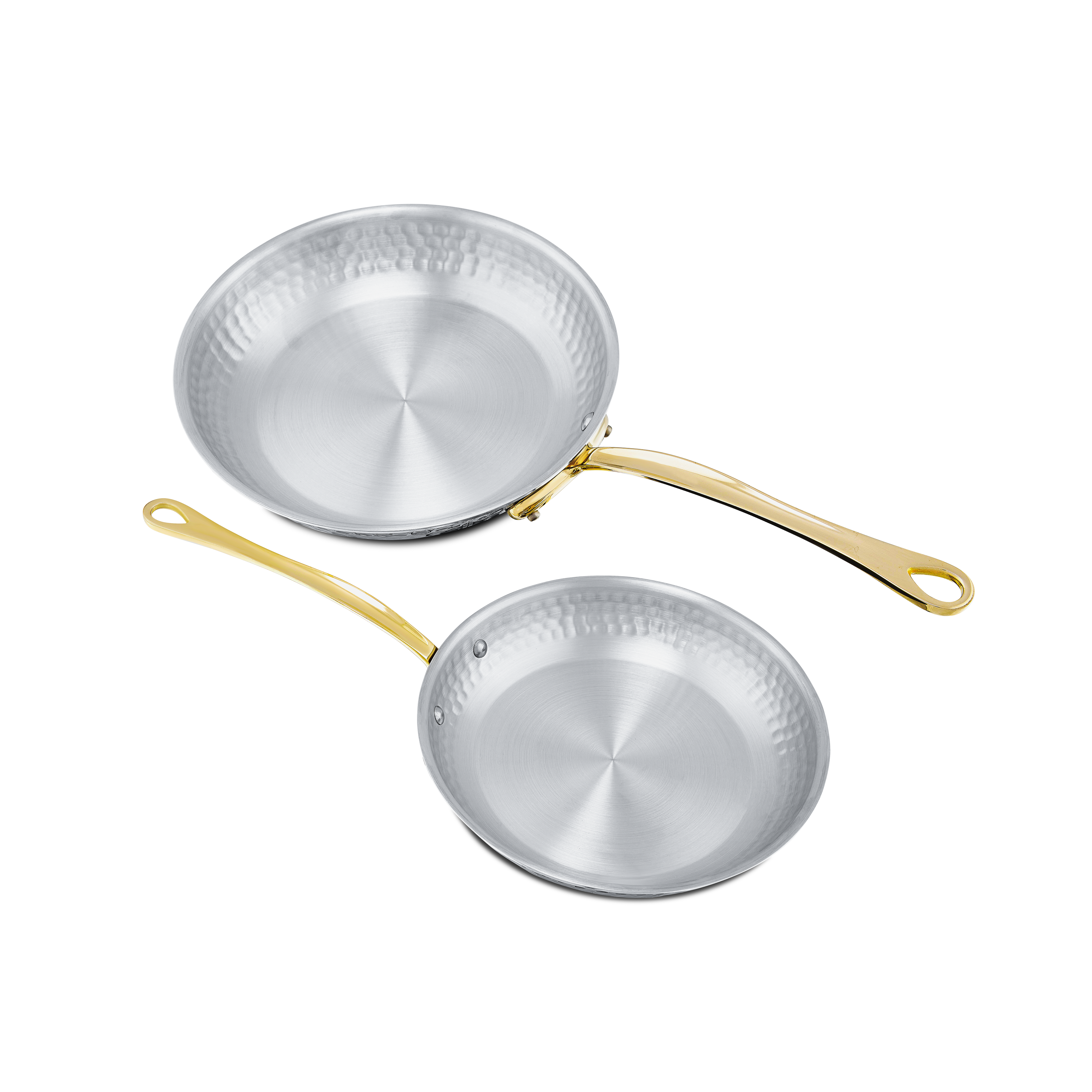 Mauviel M'ELITE B Hammered 5-Ply 2-Piece Frying Pan Set With Brass Handles - Mauviel1830