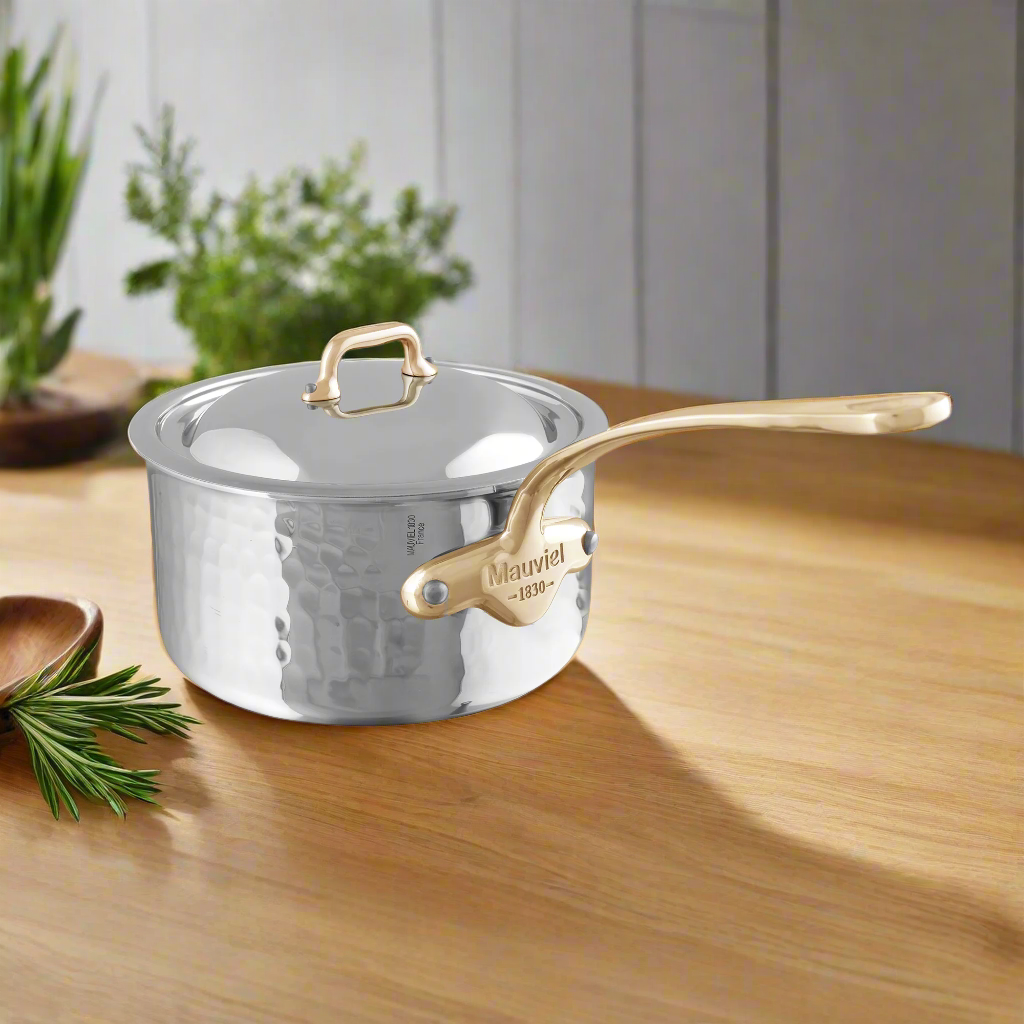 Mauviel M'ELITE B Hammered 5-Ply 3-Piece Cookware Set With Brass Handles - Mauviel1830