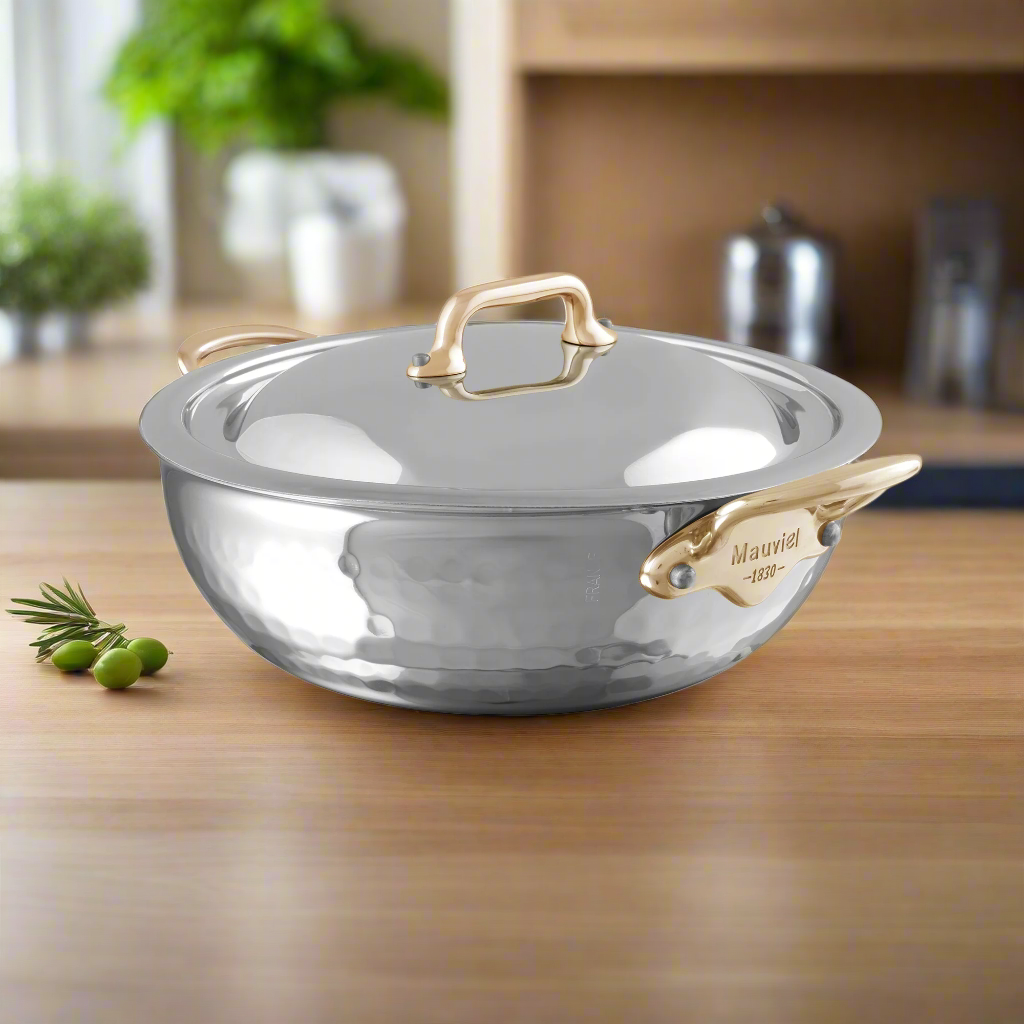 Mauviel M'ELITE B Hammered 5-Ply 3-Piece Cookware Set With Brass Handles - Mauviel1830