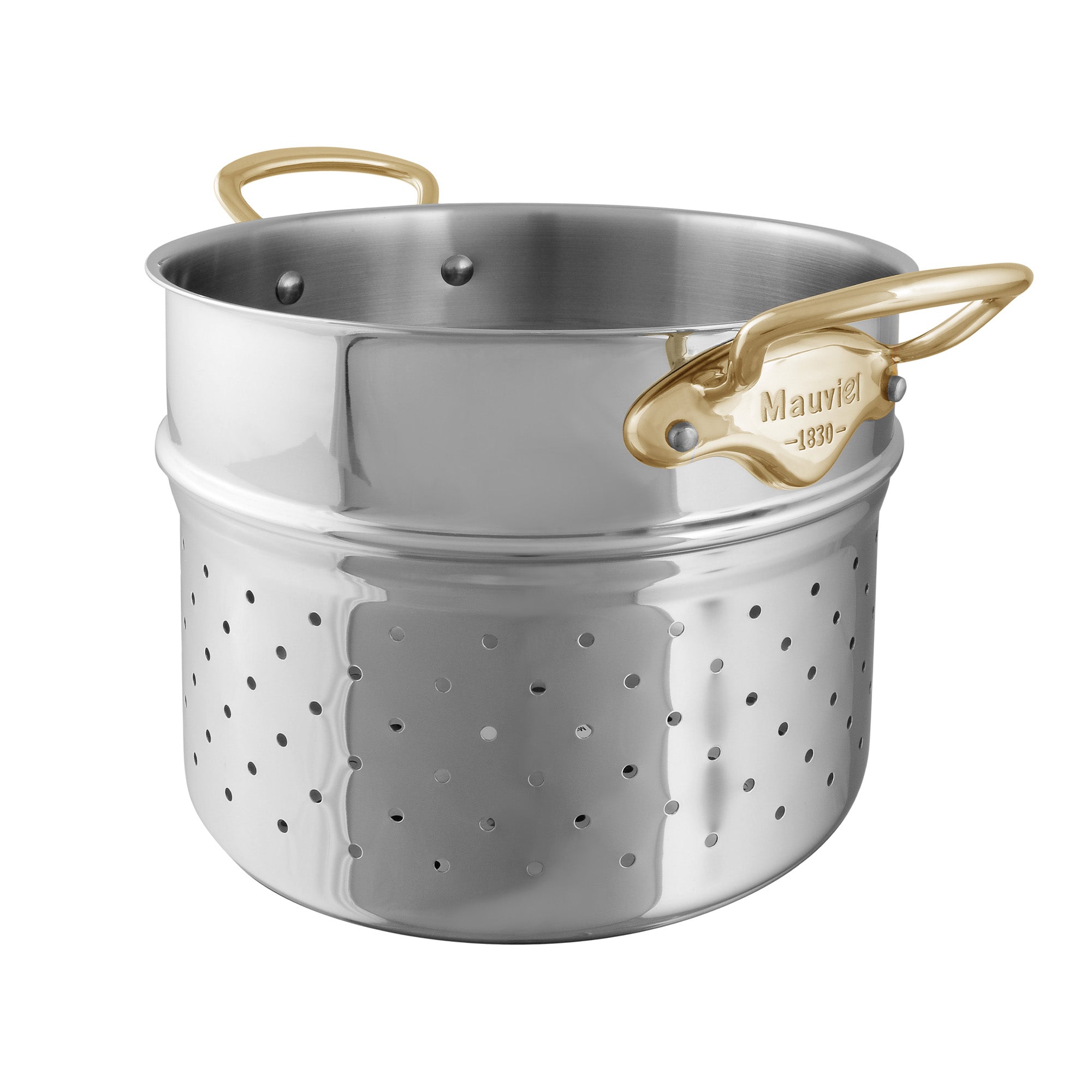 Mauviel Stainless Steel 3-Piece Pasta Set With Brass Handles, 9.7-qt Stock Pot & Insert - Mauviel1830