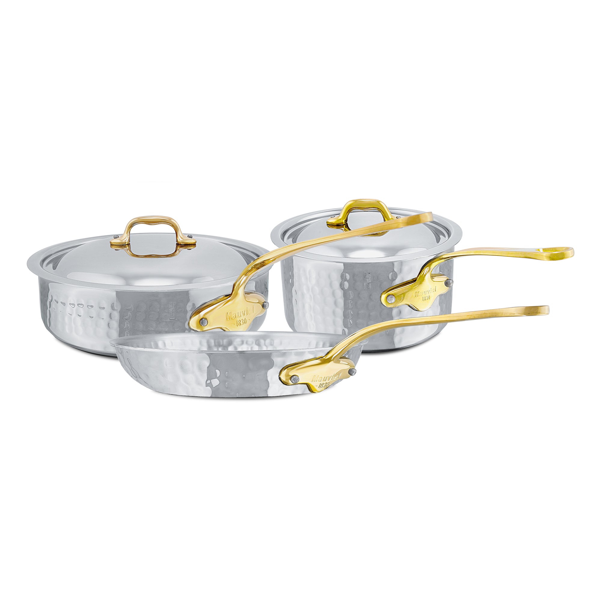 Mauviel M'ELITE B Hammered 5-Ply 5-Piece Cookware Set With Brass Handles - Mauviel1830