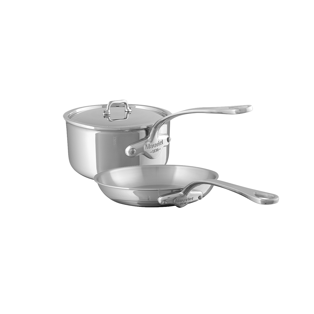 Mauviel M'URBAN 4 Tri-Ply Sauce Pan With Lid 3.4-Qt and Fry Pan 11-Inch, Cast Stainless Steel Handles - Mauviel1830