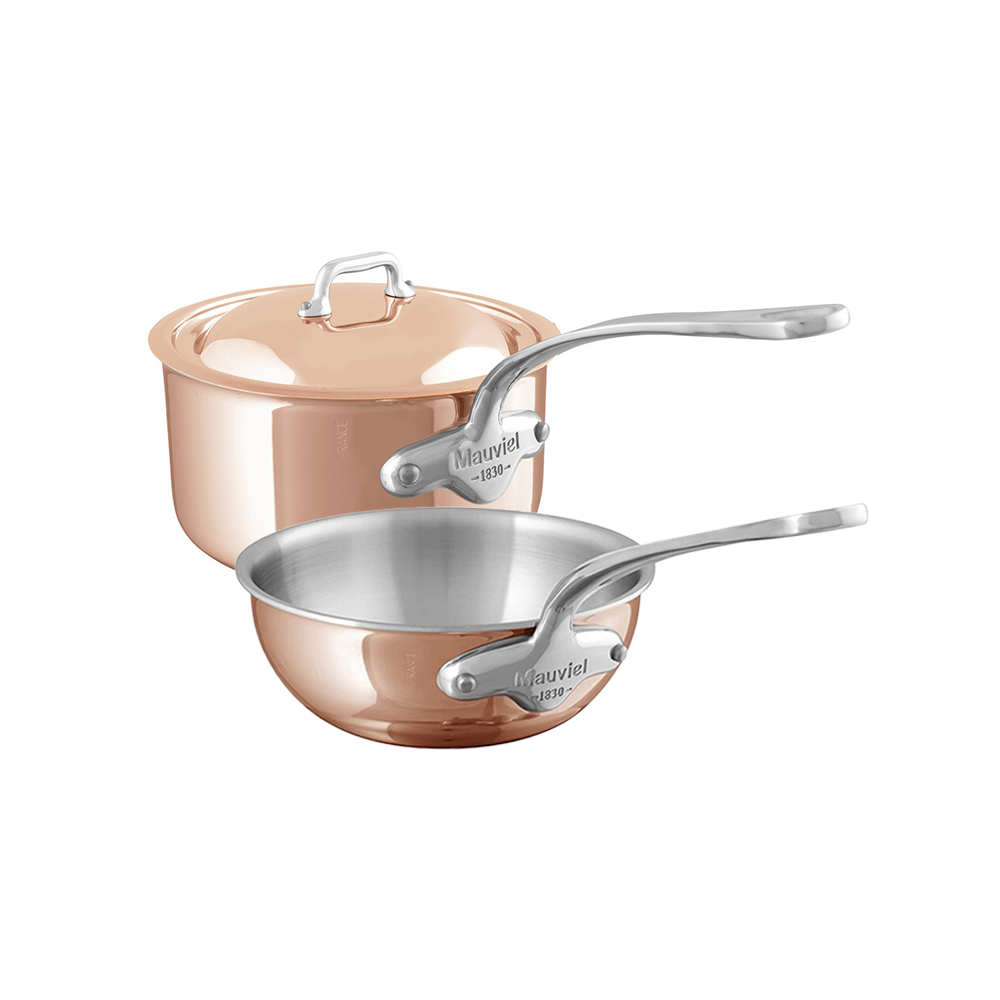 Mauviel M'6 S Induction Copper Sauce Pan 1.2-Qt and Chef Pan 2-Qt With Cast Stainless Steel Handles - Mauviel1830