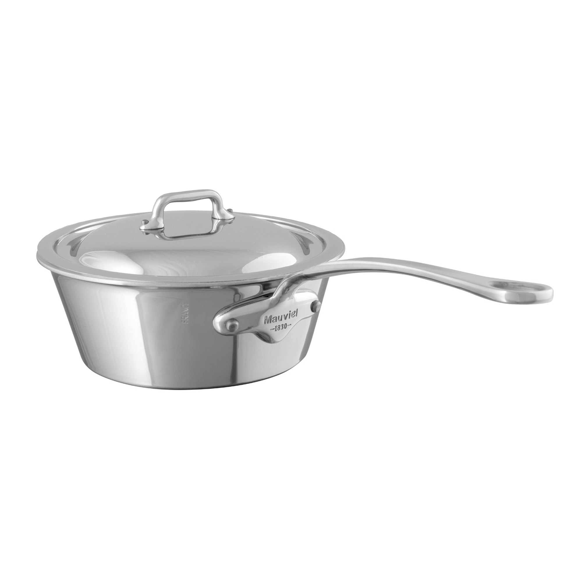 Mauviel M'COOK 5-Ply Splayed Saute Pan With Lid, Cast Stainless Steel Handle, 1.9-Qt - Mauviel1830