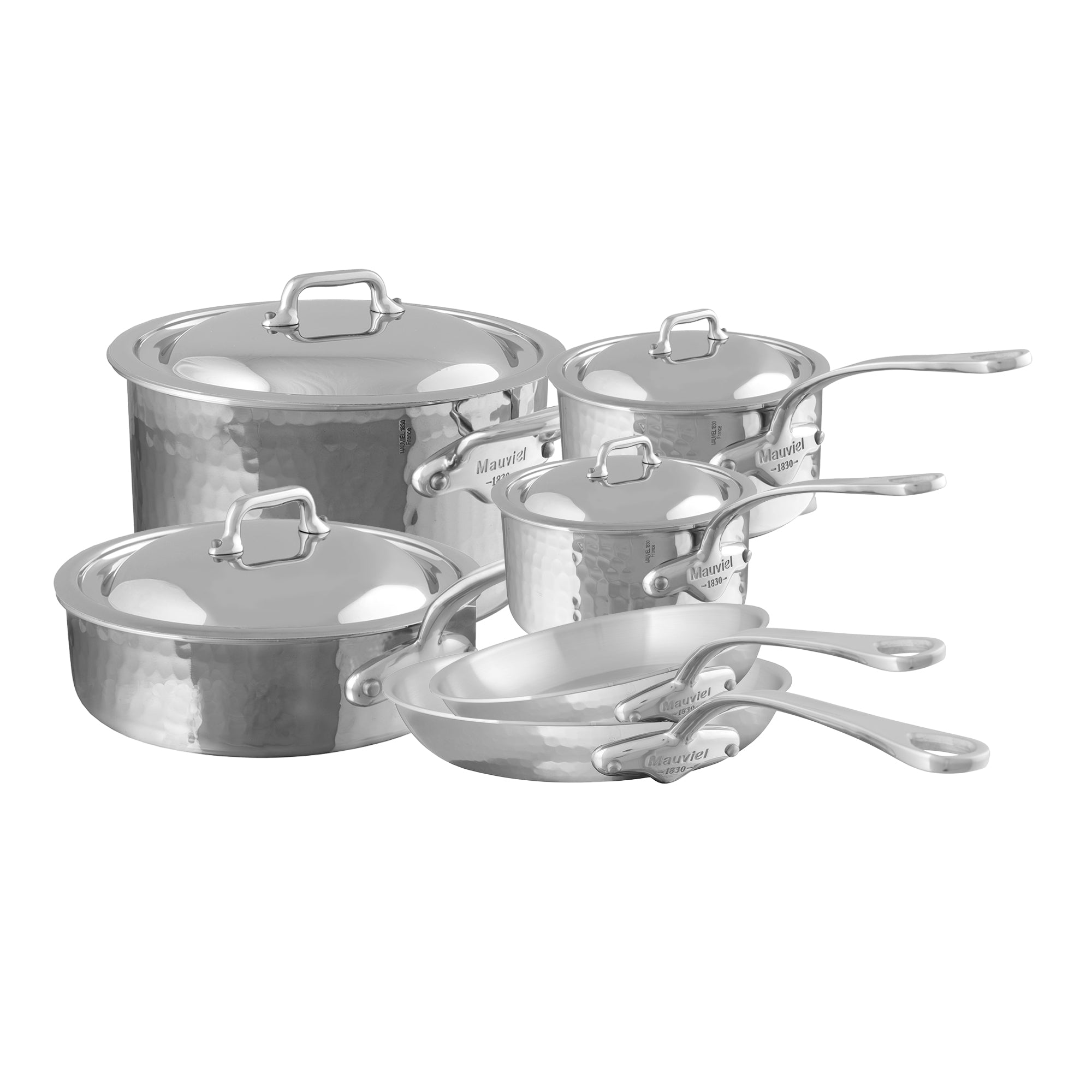 Mauviel M'ELITE Hammered 5-Ply 10-Piece Cookware Set With Cast Stainless Steel Handles And Curved Lid - Mauviel1830