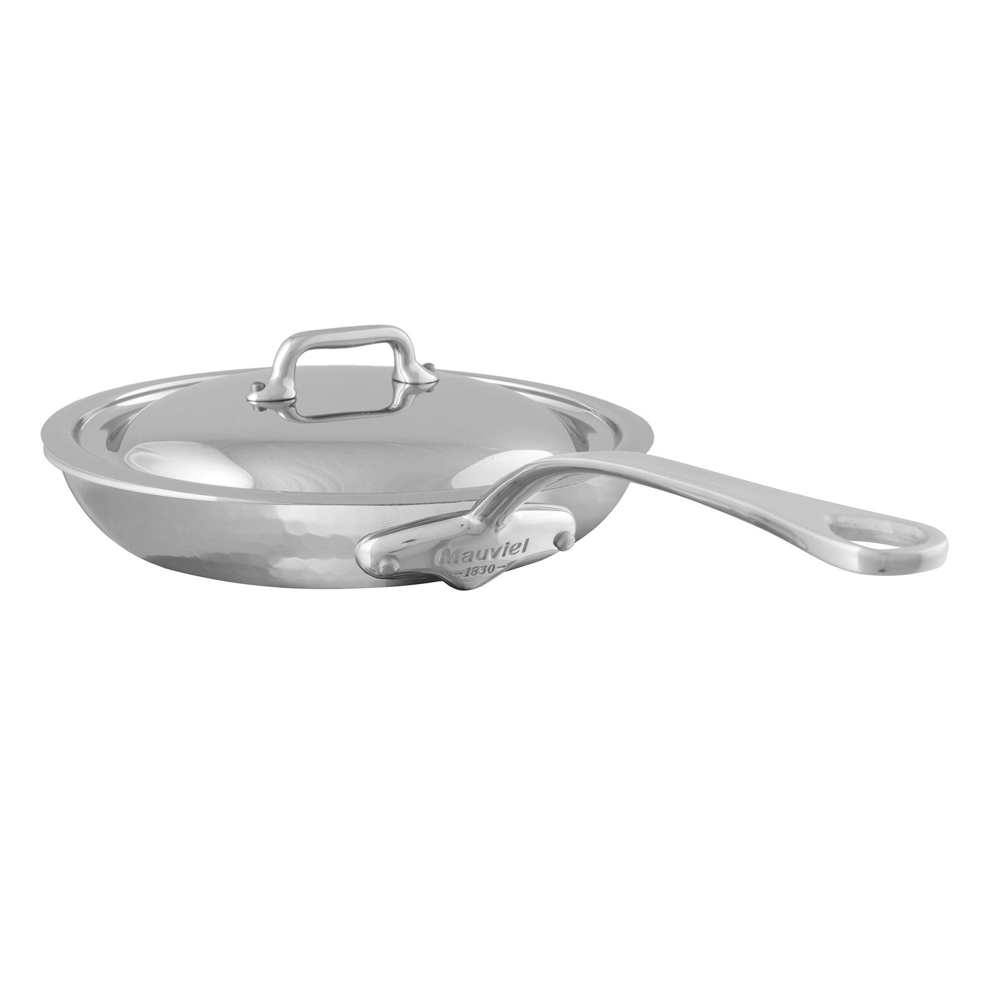 Mauviel M'ELITE Hammered 5-Ply Frying Pan With Curved Lid, Cast Stainless Steel Handles, 9.4-In - Mauviel1830