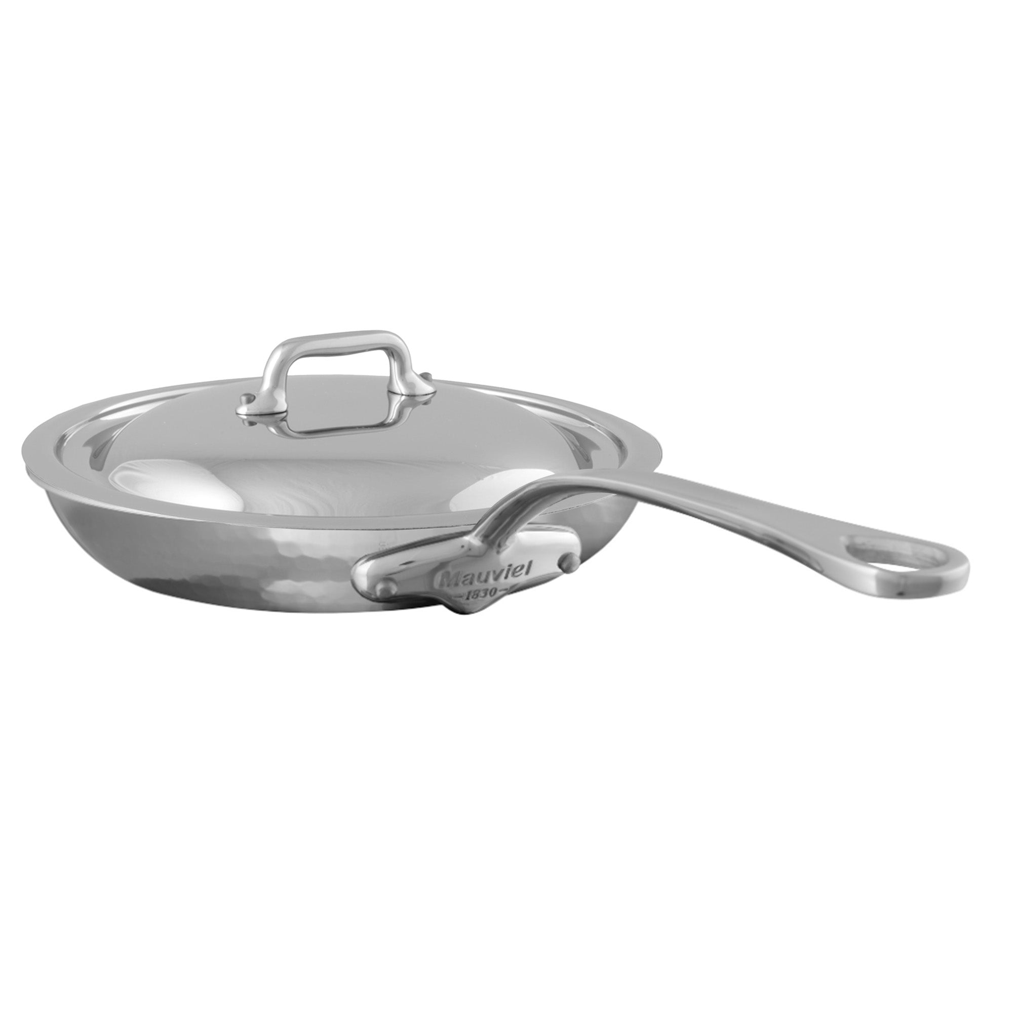 Mauviel M'ELITE Hammered 5-Ply Frying Pan With Curved Lid, Cast Stainless Steel Handles, 11-In - Mauviel1830