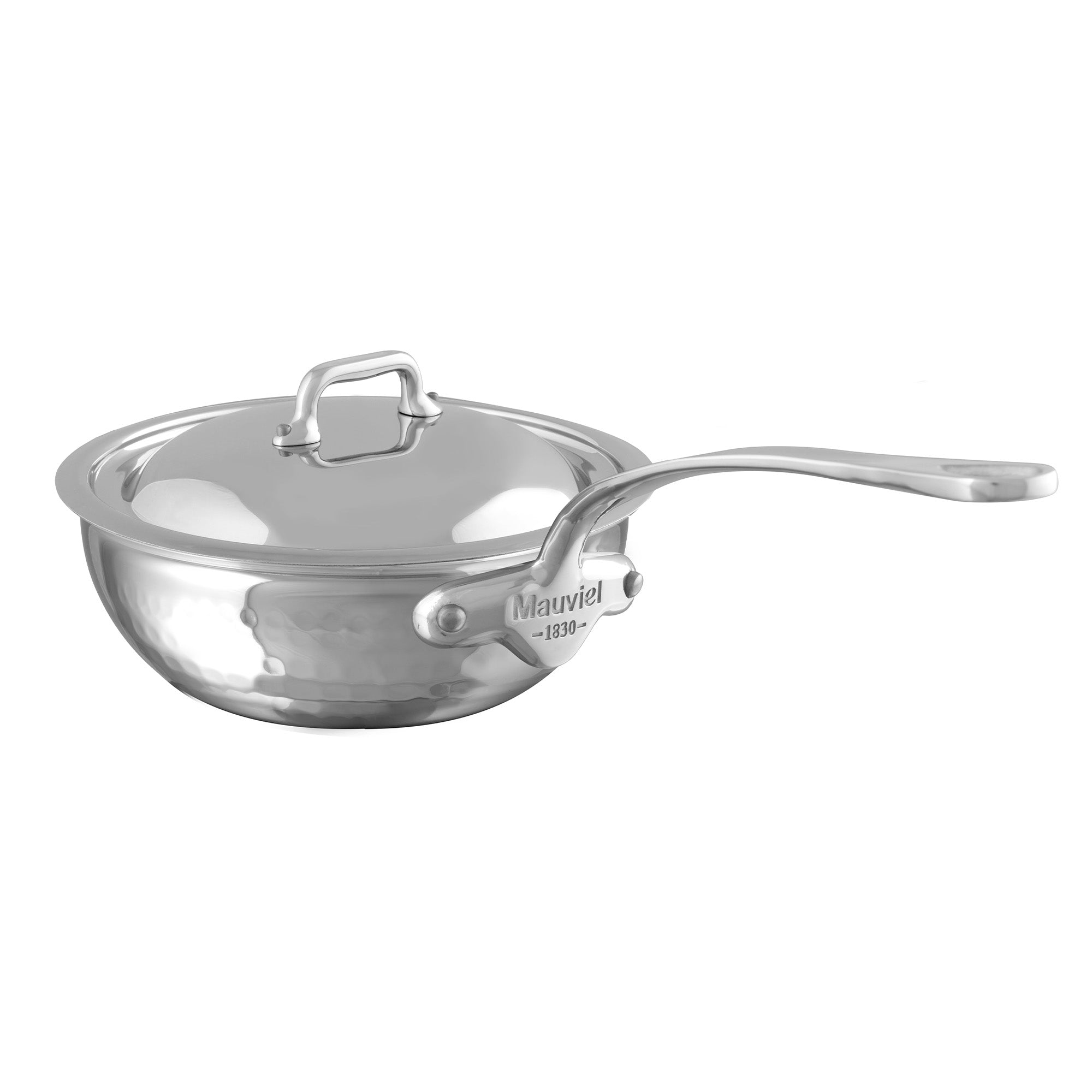 Mauviel M'ELITE Hammered 5-Ply Chef Pan With Curved Lid, Cast Stainless Steel Handle - Mauviel1830