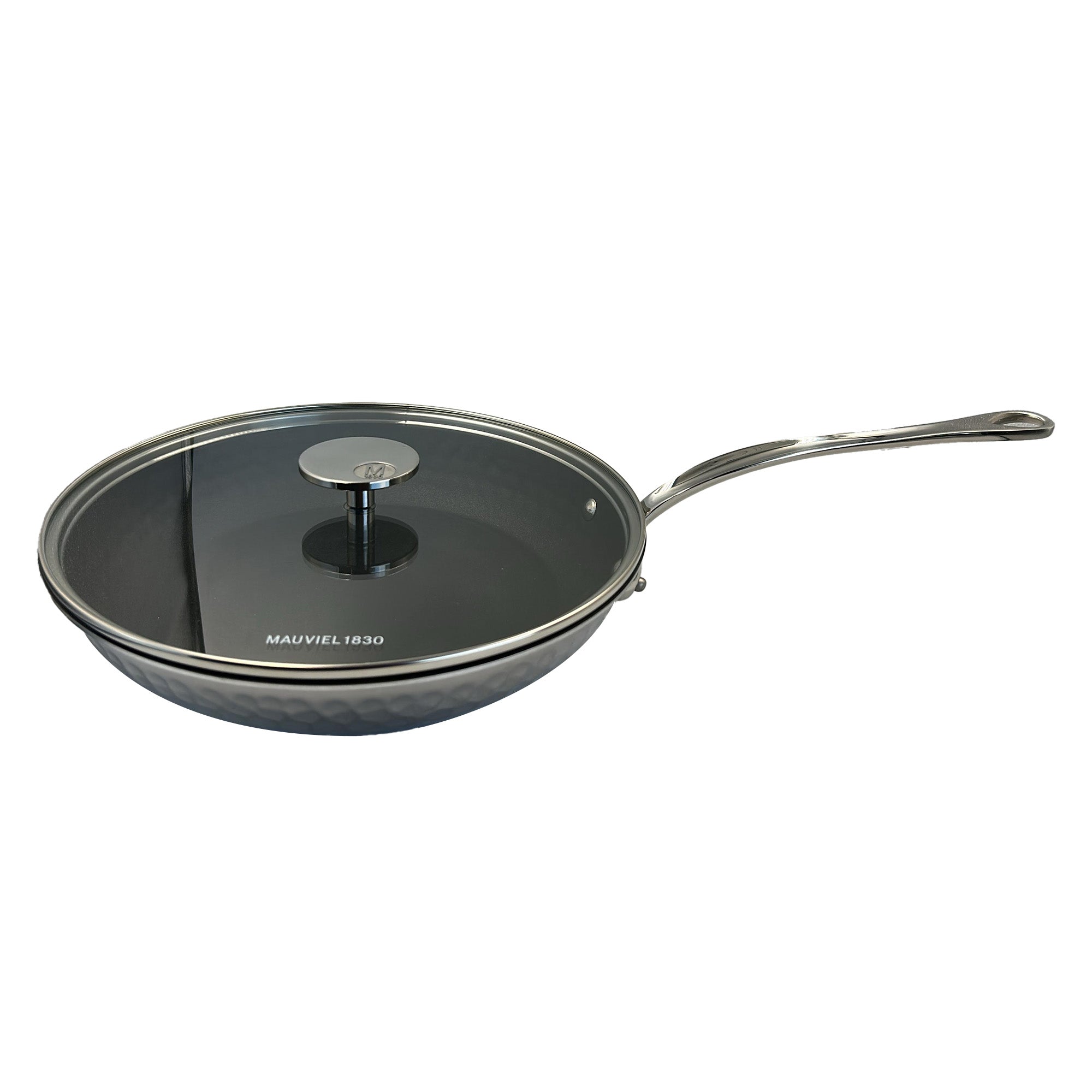 Mauviel M'ELITE Hammered 5-Ply Nonstick Frying Pan With Glass Lid, Cast Stainless Steel Handle, 11-In - Mauviel1830