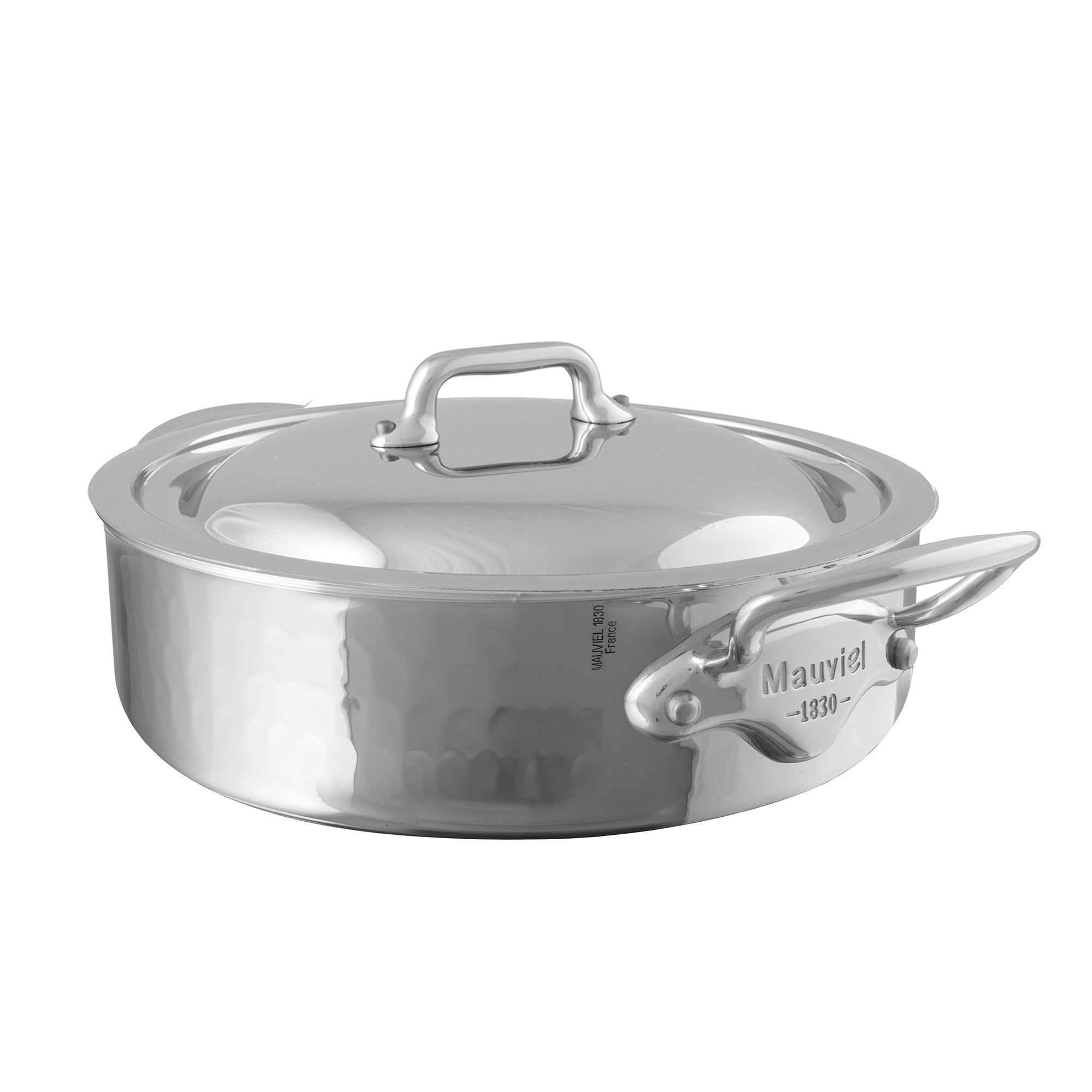 Mauviel M'ELITE Hammered 5-Ply Rondeau With Curved Lid, Cast Stainless Steel Handles, 6-Qt - Mauviel1830