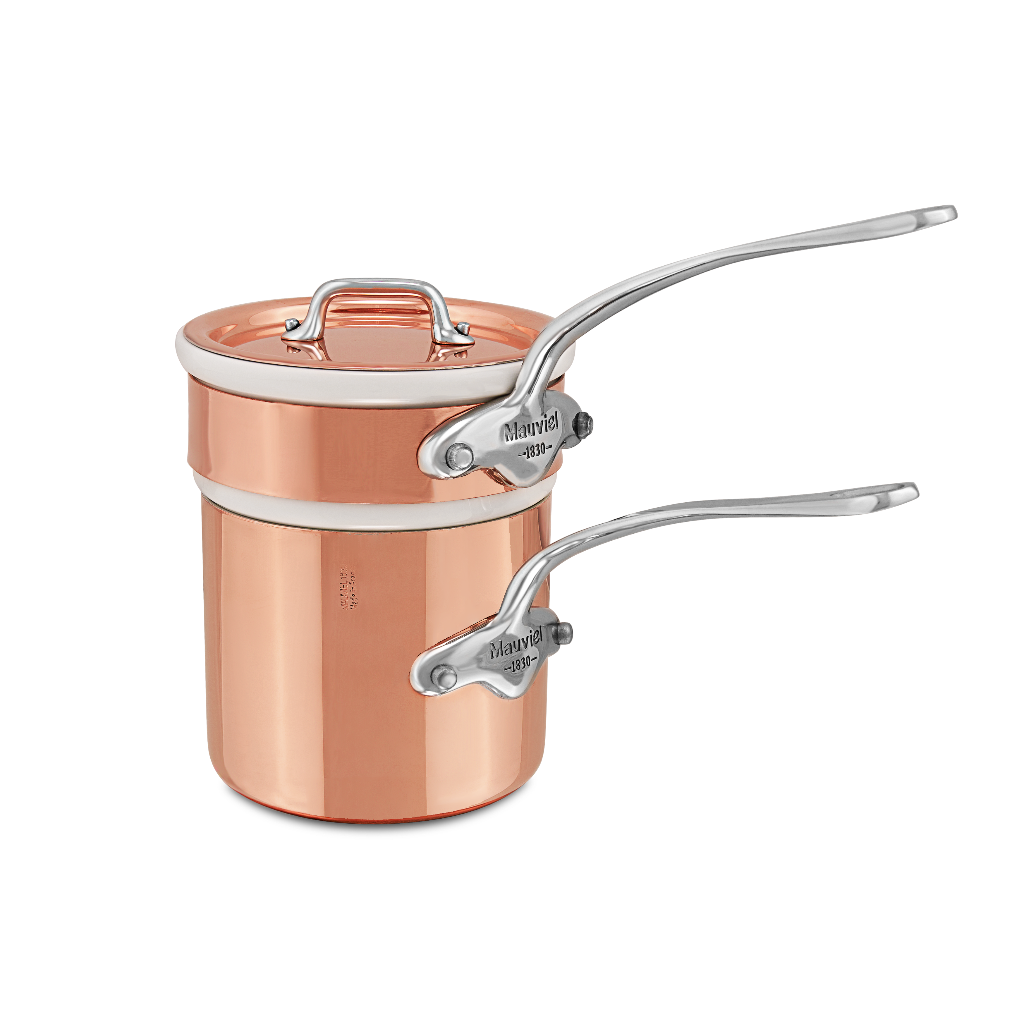 Mauviel Copper Tinned Bain Marie/Double Boiler With Lid, Cast Stainless Steel Handles, 0.9-Qt - Mauviel1830