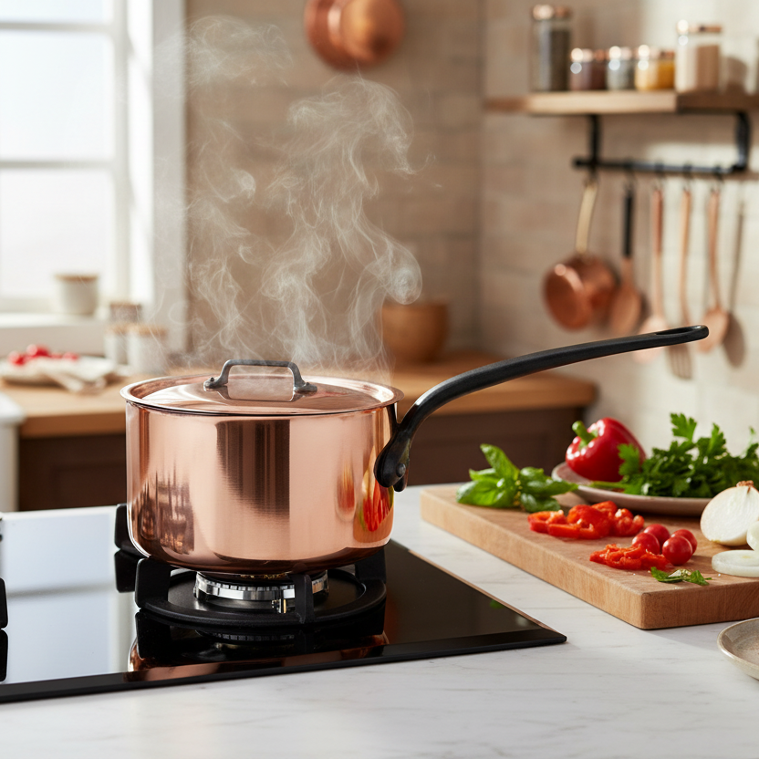 Mauviel M'Heritage M'150 CI Sauce Pan With Lid, Cast Iron Handle, 2.8-Qt - Mauviel1830