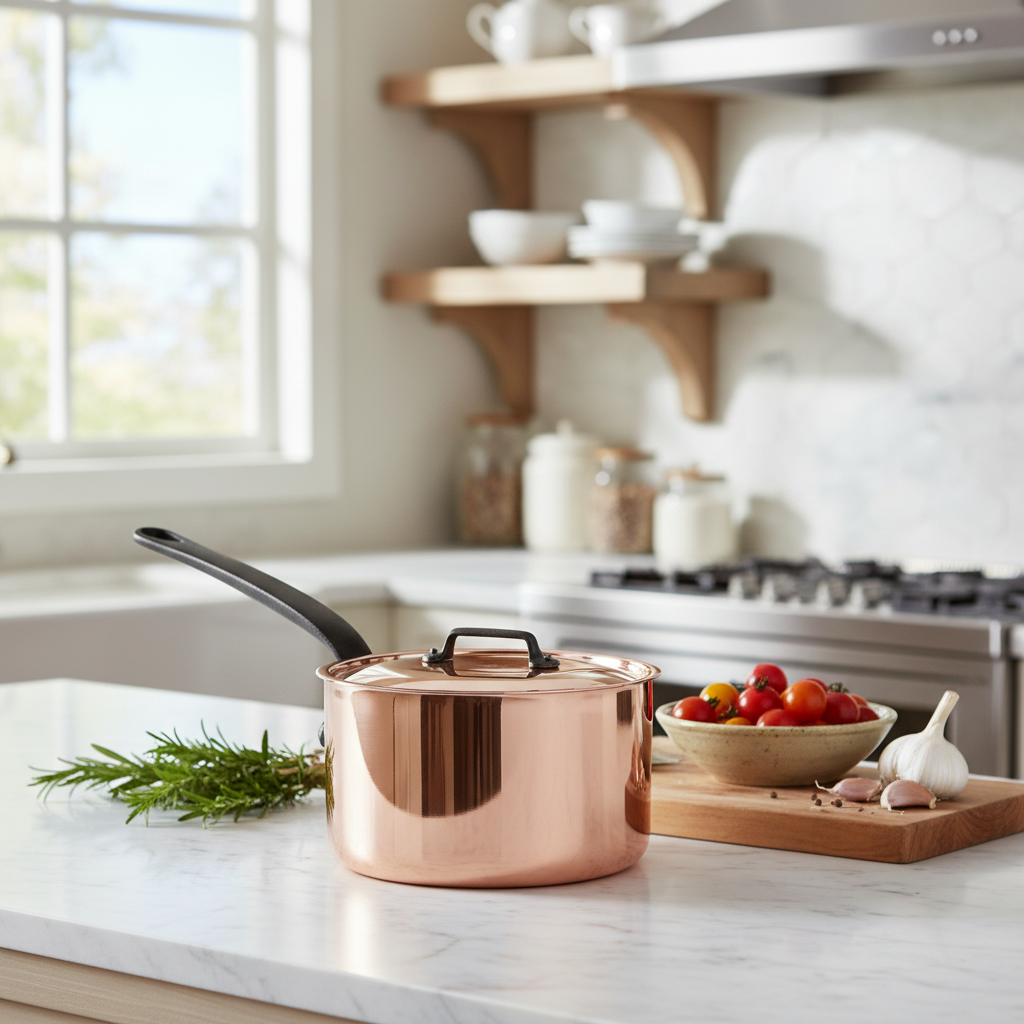 Mauviel M'Heritage M'150 CI Sauce Pan With Lid, Cast Iron Handle, 1.9-Qt - Mauviel1830