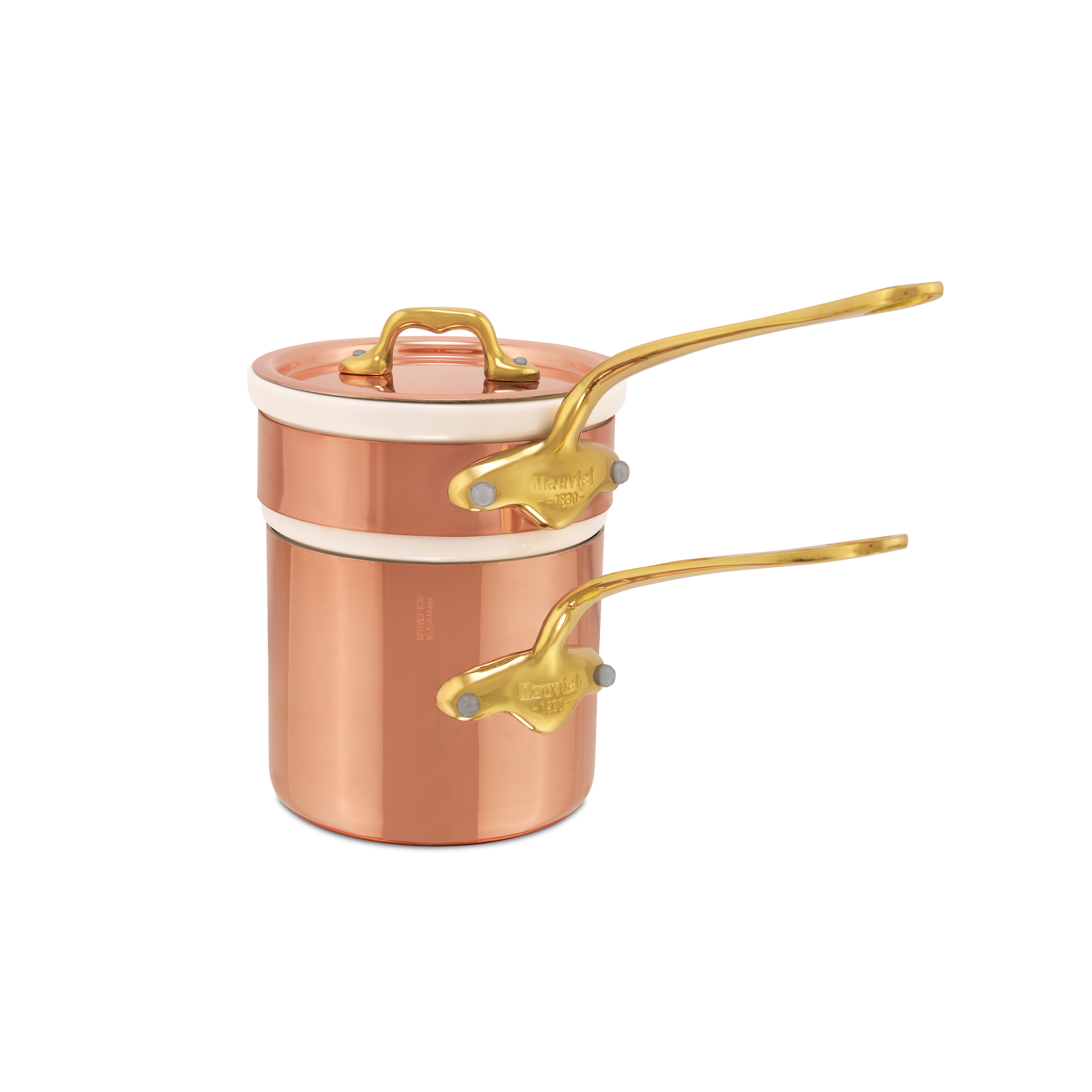 Mauviel Copper Tinned Bain Marie/Double Boilers With Lid, Brass Handles, 0.9-Qt - Mauviel1830