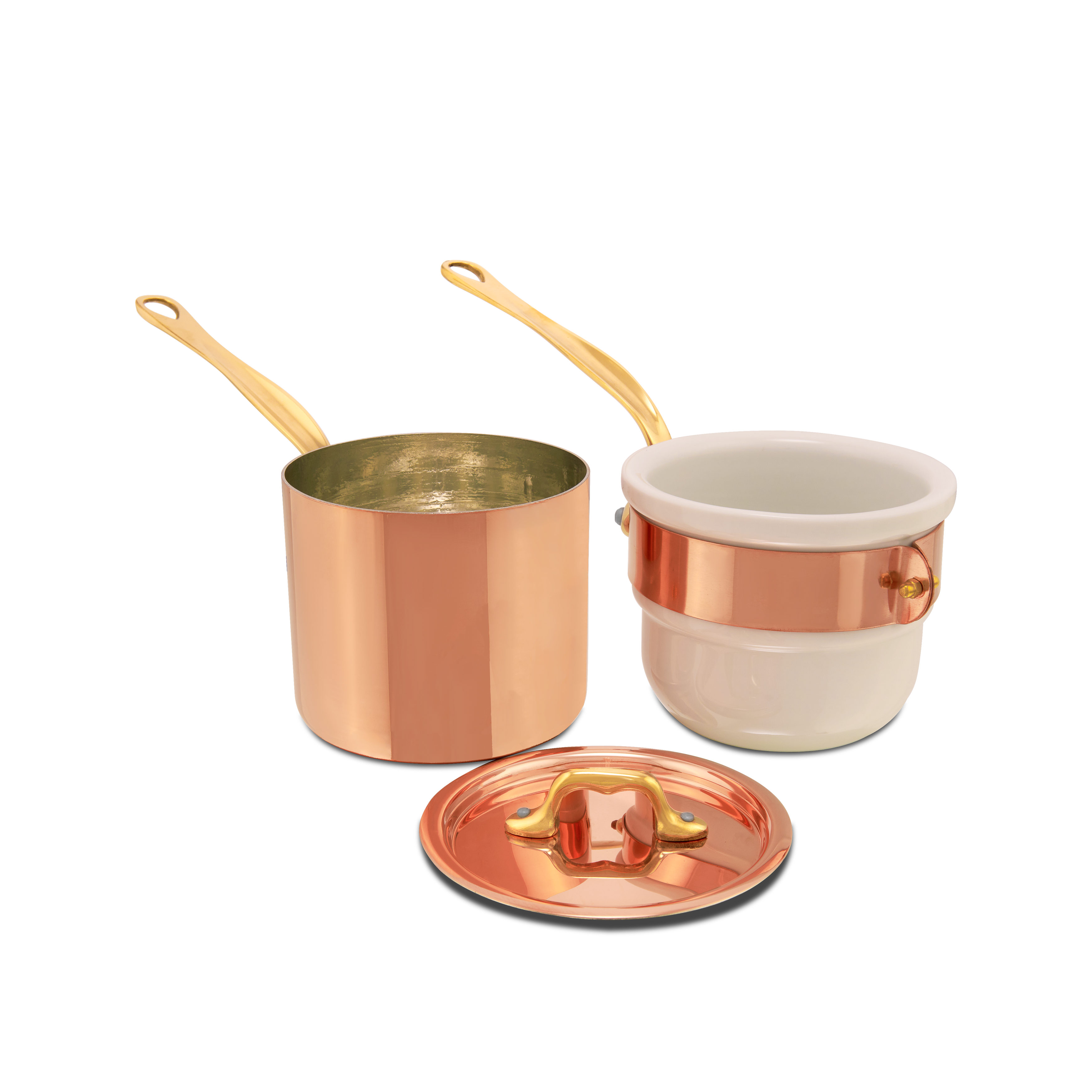 Mauviel Copper Tinned Bain Marie/Double Boilers With Lid, Brass Handles, 0.9-Qt - Mauviel1830