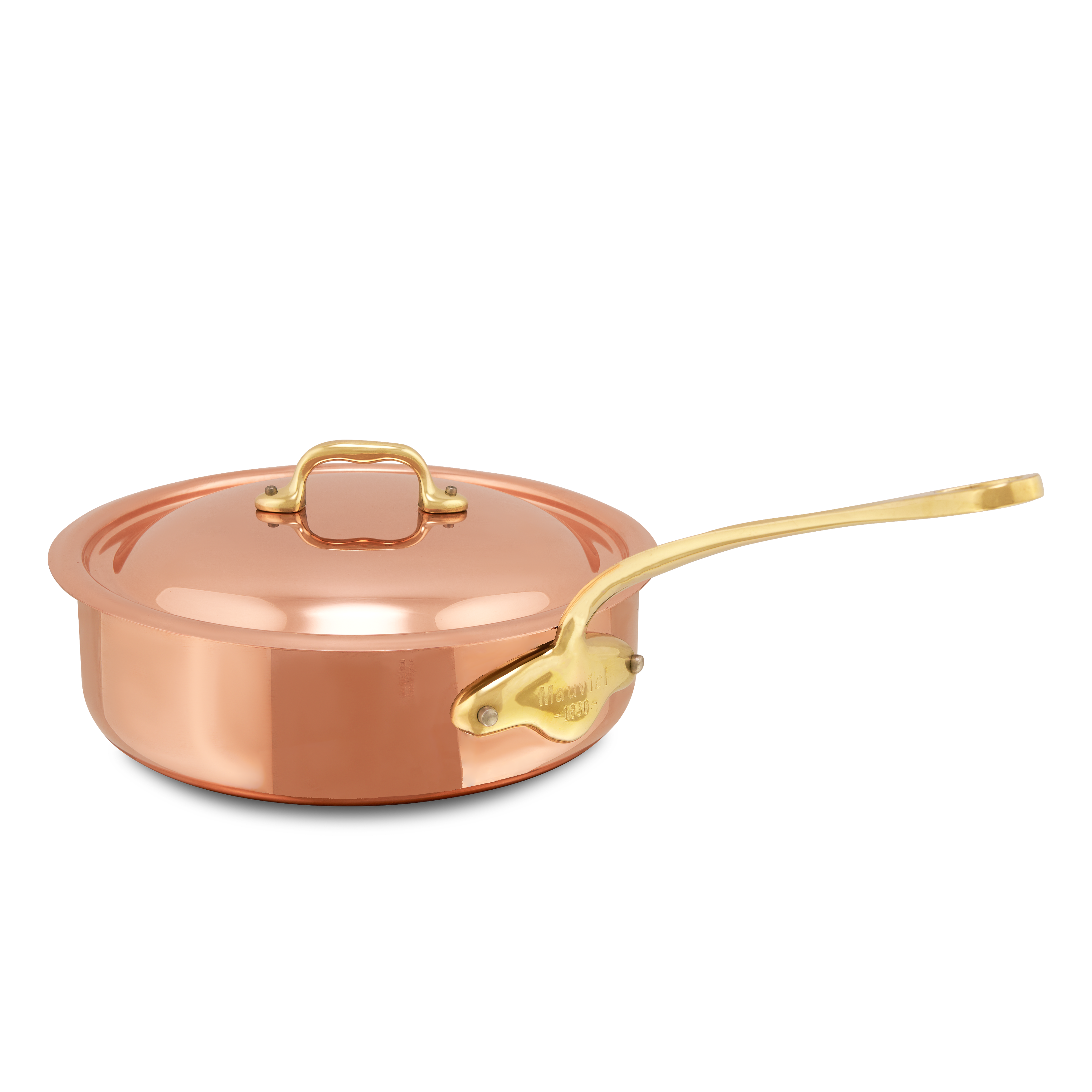 Mauviel M'Heritage M'150 B Copper Saute Pan With Lid, Brass Handle, 6.2-Qt - Mauviel1830