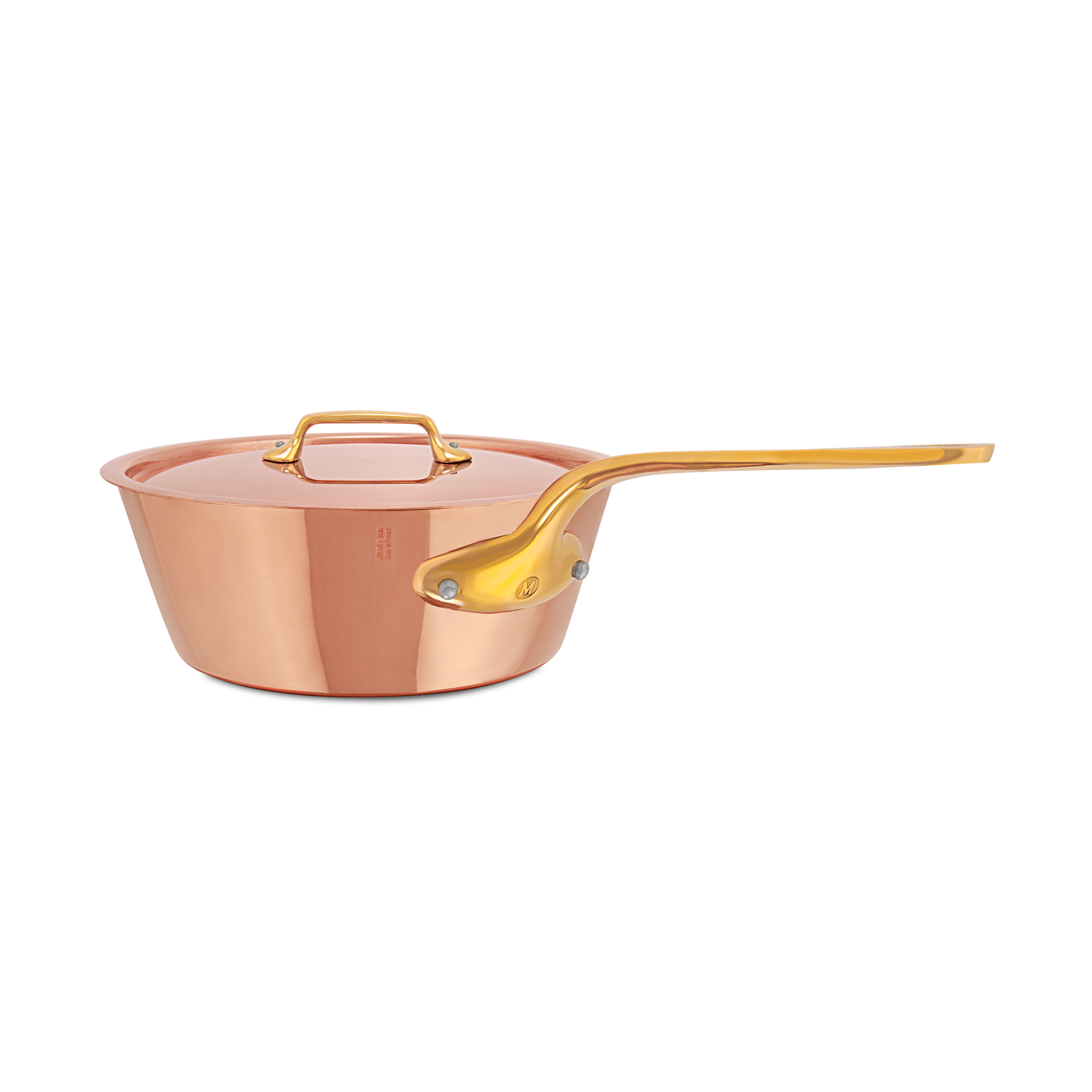 Mauviel M'Heritage M'200 B Splayed Saute Pan With Lid, Brass Handle, 3.6-Qt - Mauviel1830