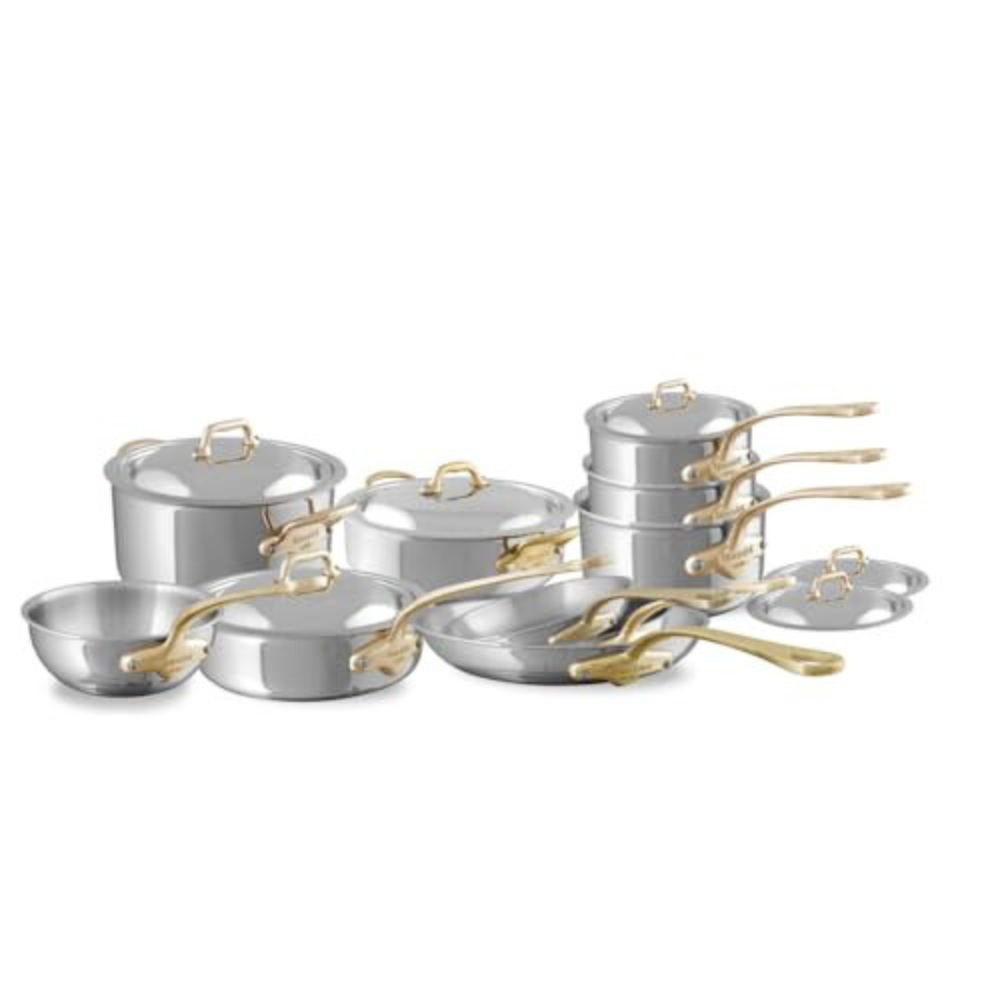 Mauviel M'COOK 5-Ply Polished Stainless Steel 16-Piece Cookware Set With Brass Handles - Mauviel USA