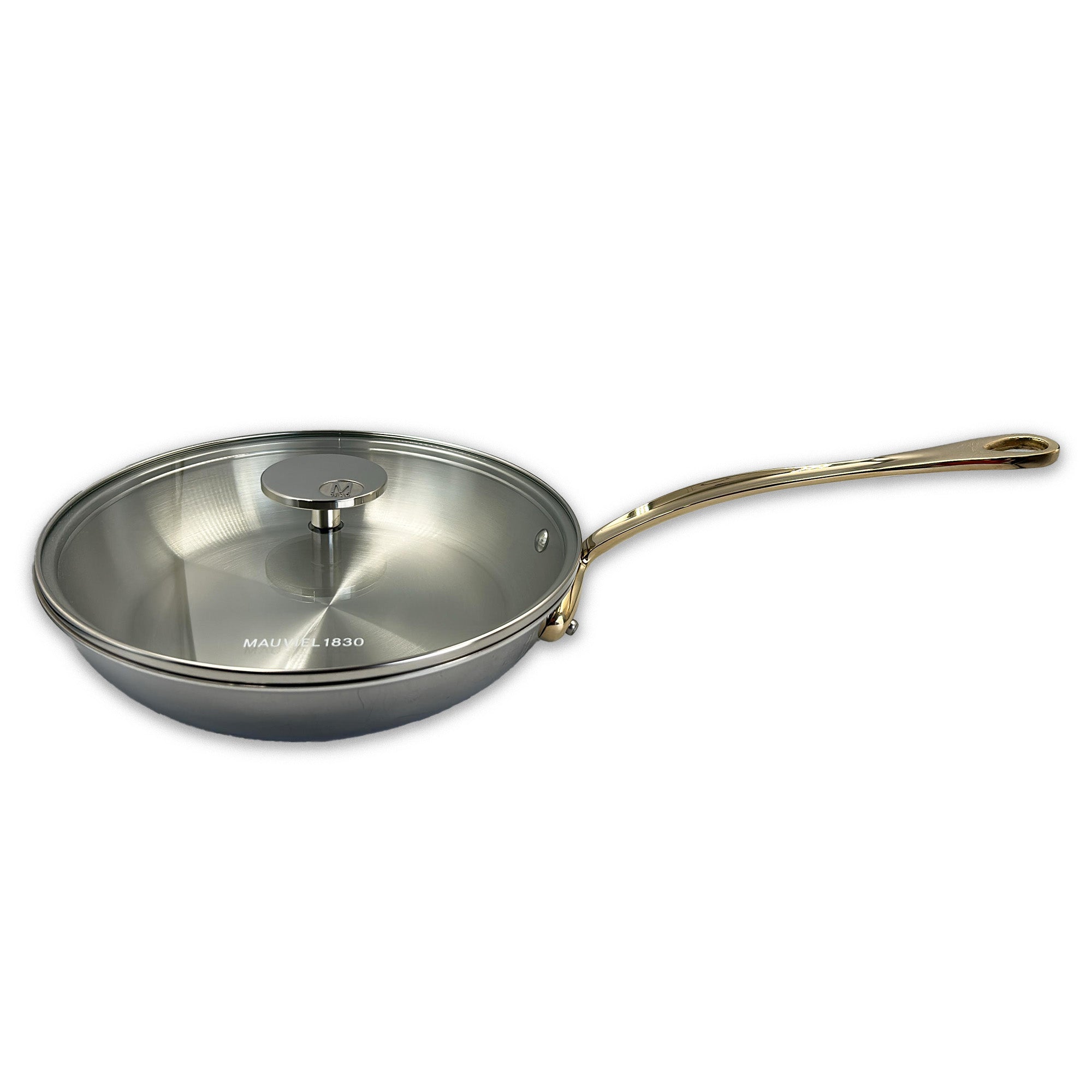 Mauviel M'COOK B 5-Ply Frying Pan With Brass Handles And Glass Lid, 11-In - Mauviel1830